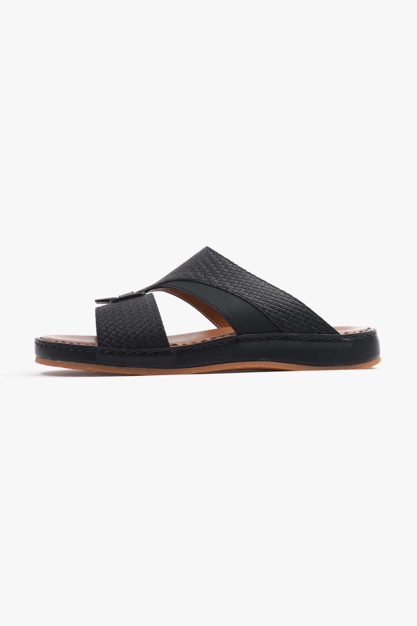 COMFORT PLUS MEN'S GENIUNE LEATHER COMFORTABLE FOOTBED SANDALS BLACK - Seventy7
