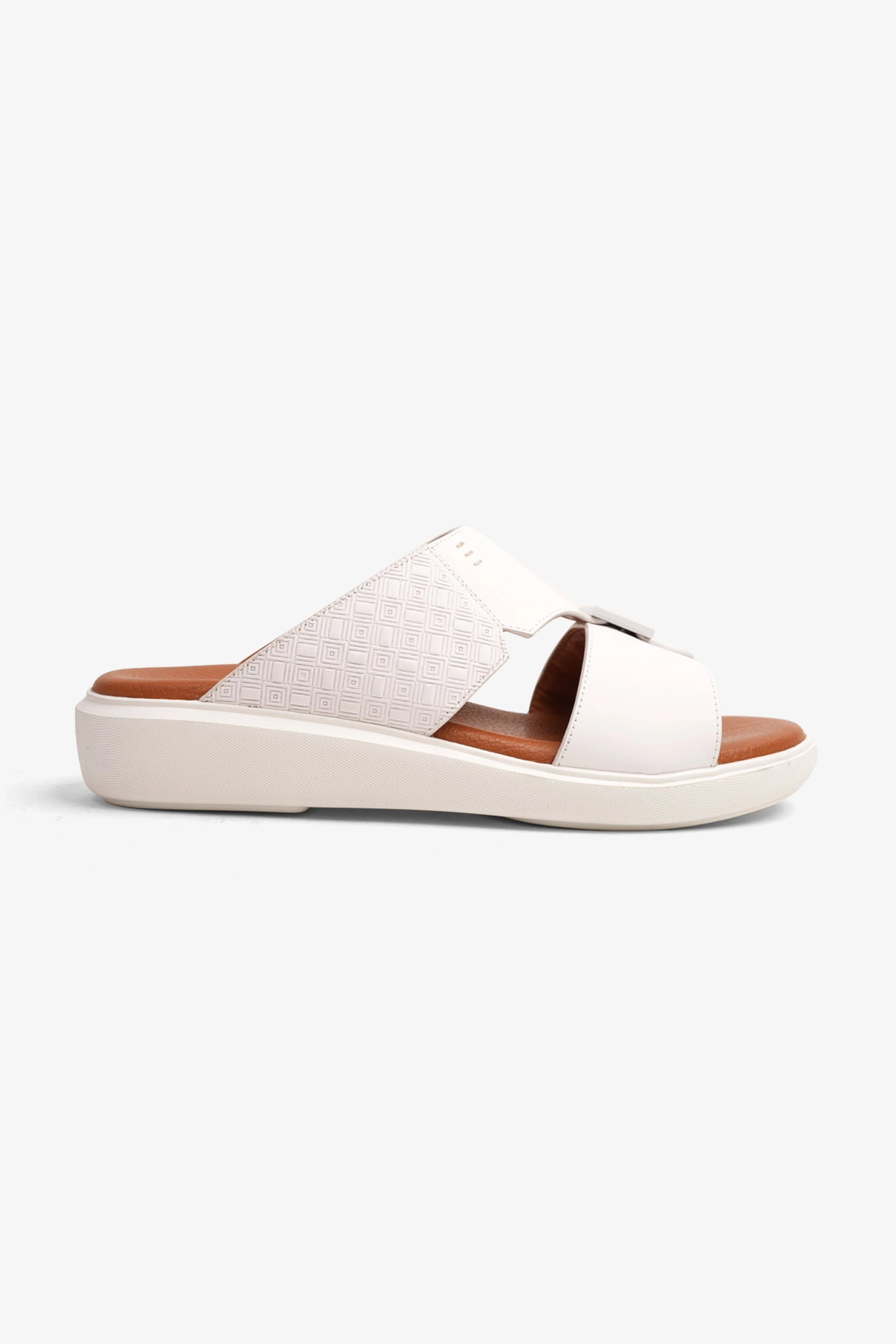 UOMO CAVALIER CLASSIC DESIGN TEXTURED SOLE MEN'S SANDALS WHITE - Seventy7