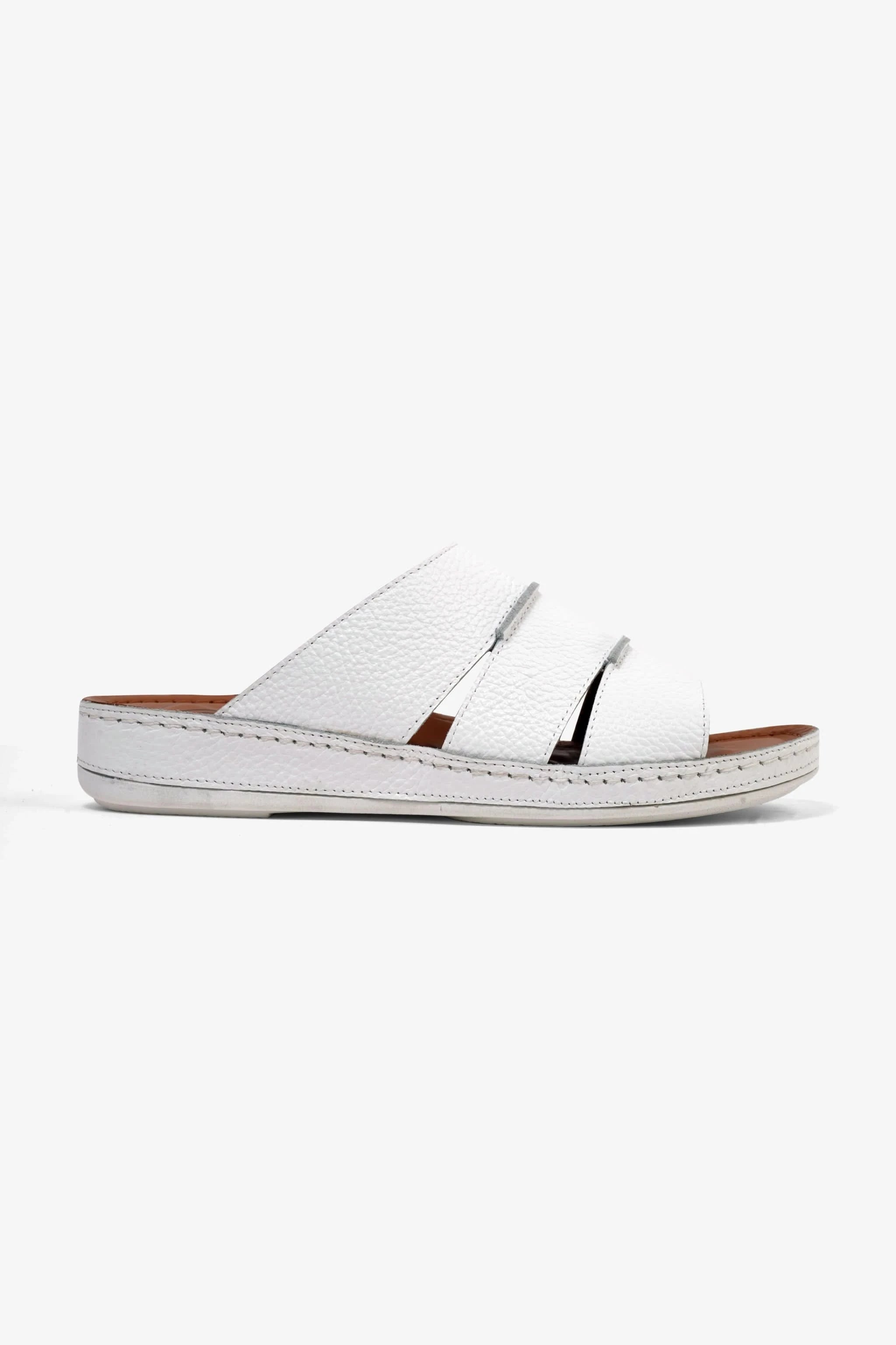 COMFORT PLUS MEN'S LEATHER SLIDE SANDAL WHITE - Seventy7