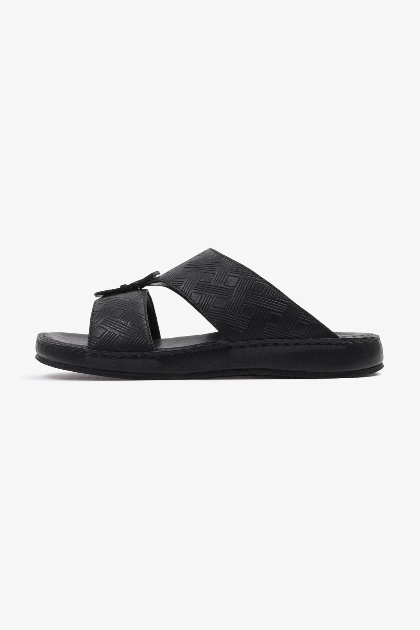 COMFORT PLUS EMBOSSED LEATHER HANDSTITCHED ARABIC SANDALS BLACK - Seventy7