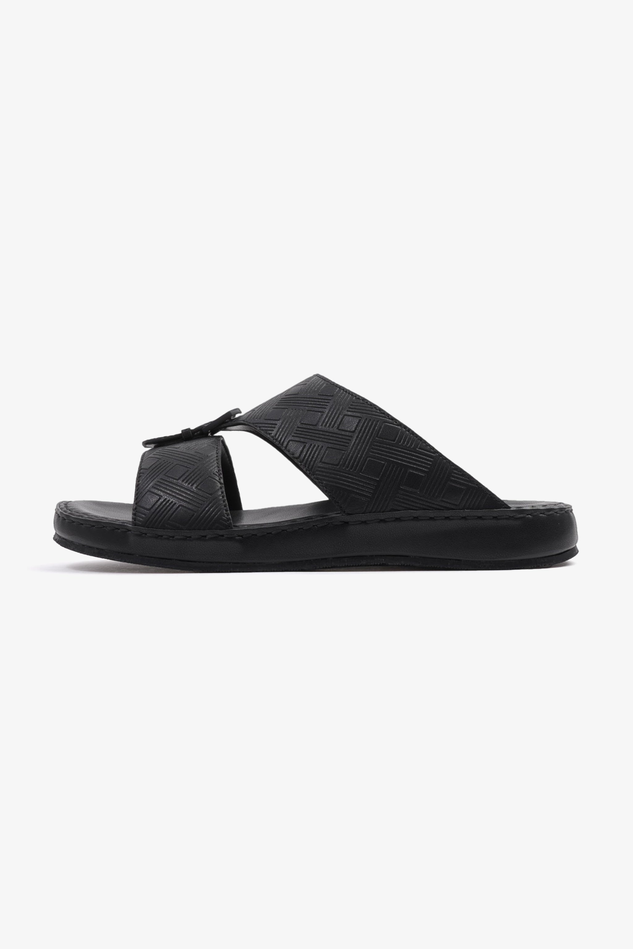 COMFORT PLUS EMBOSSED LEATHER HANDSTITCHED ARABIC SANDALS BLACK - Seventy7