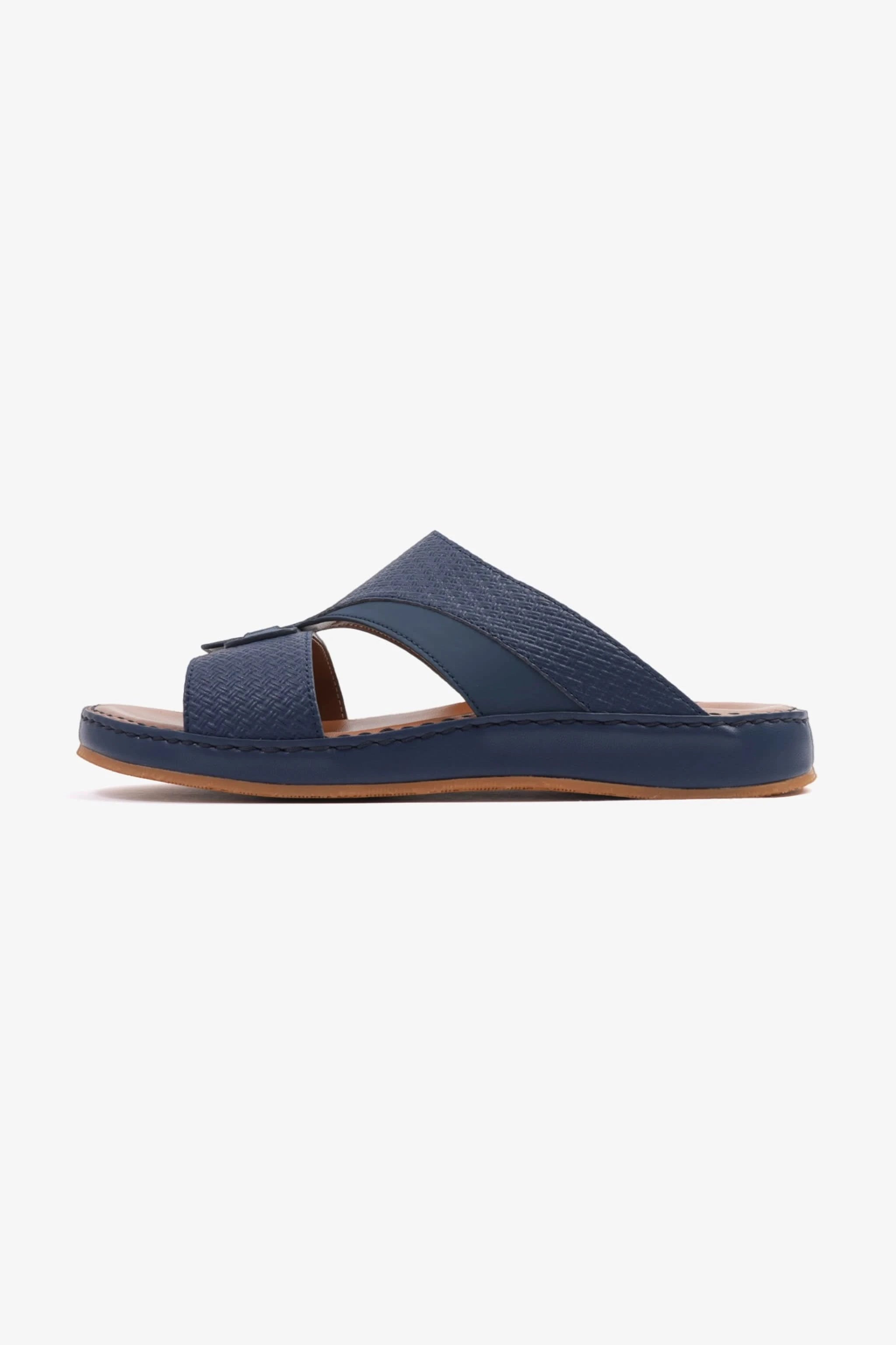 COMFORT PLUS MEN'S GENIUNE LEATHER COMFORTABLE FOOTBED SANDALS NAVY - Seventy7