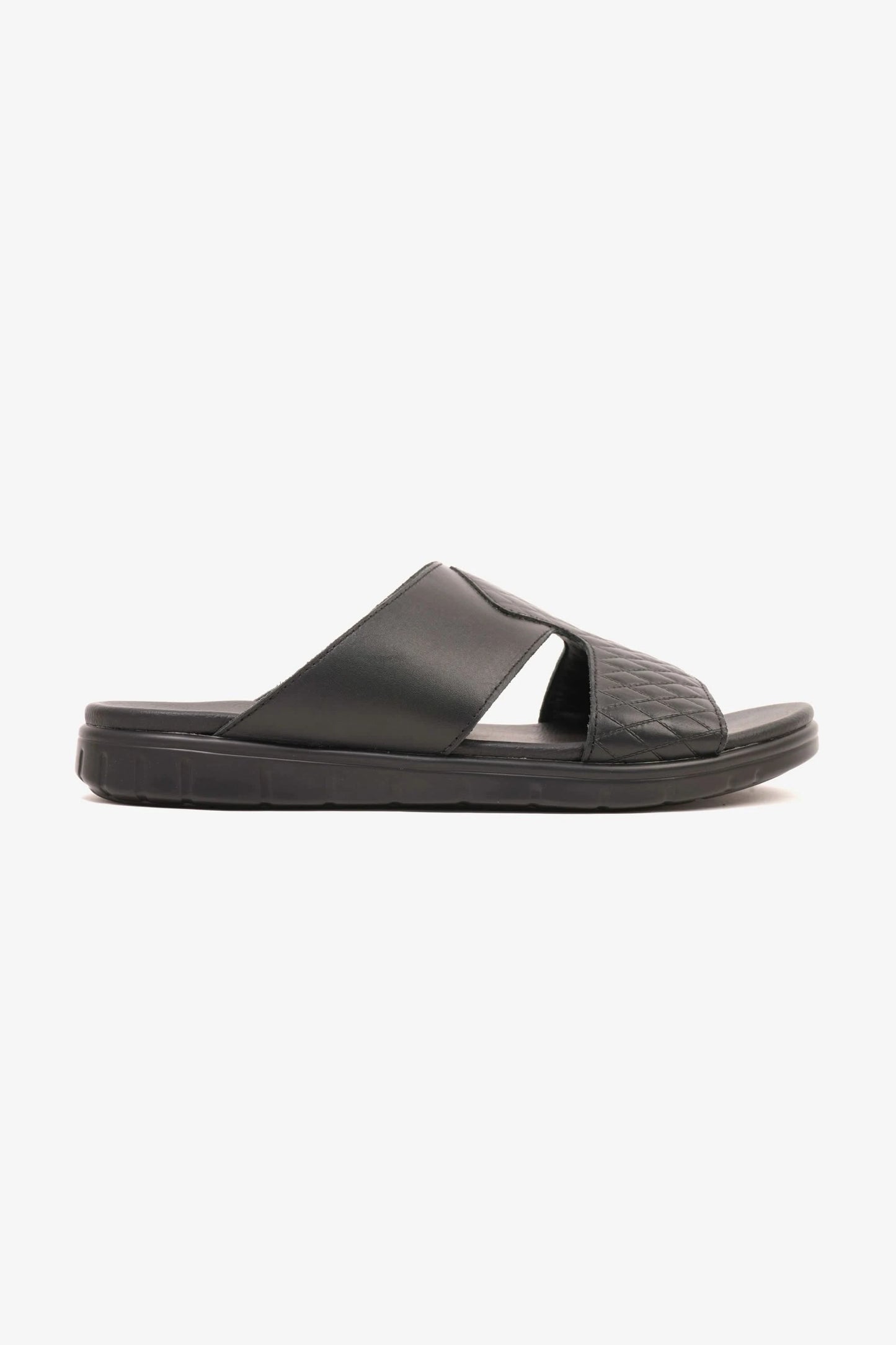 Comfort Plus Men's Quilted Leather Sandals with Stylish Cutouts Black - Seventy7