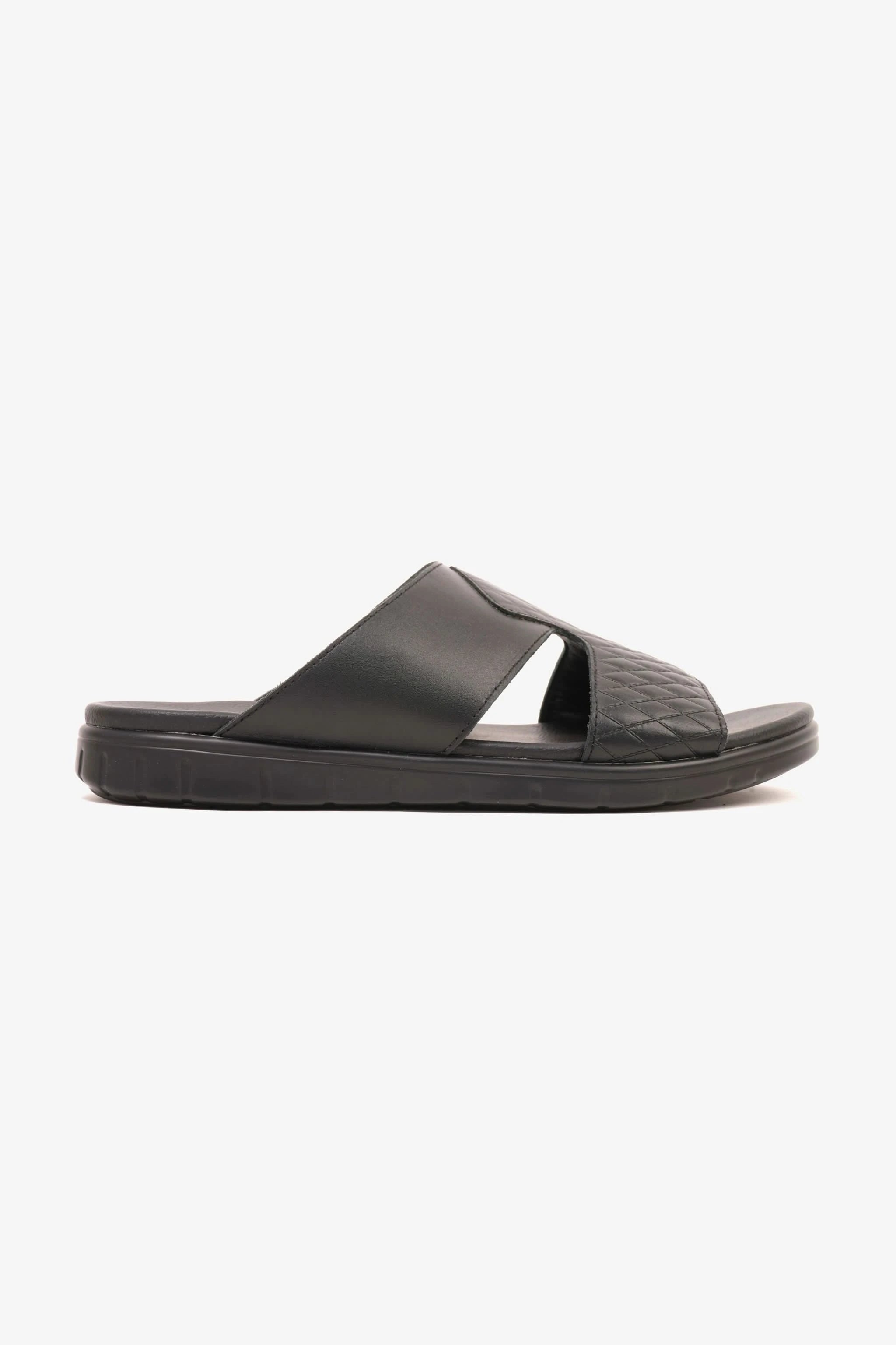 Comfort Plus Men's Quilted Leather Sandals with Stylish Cutouts Black - Seventy7