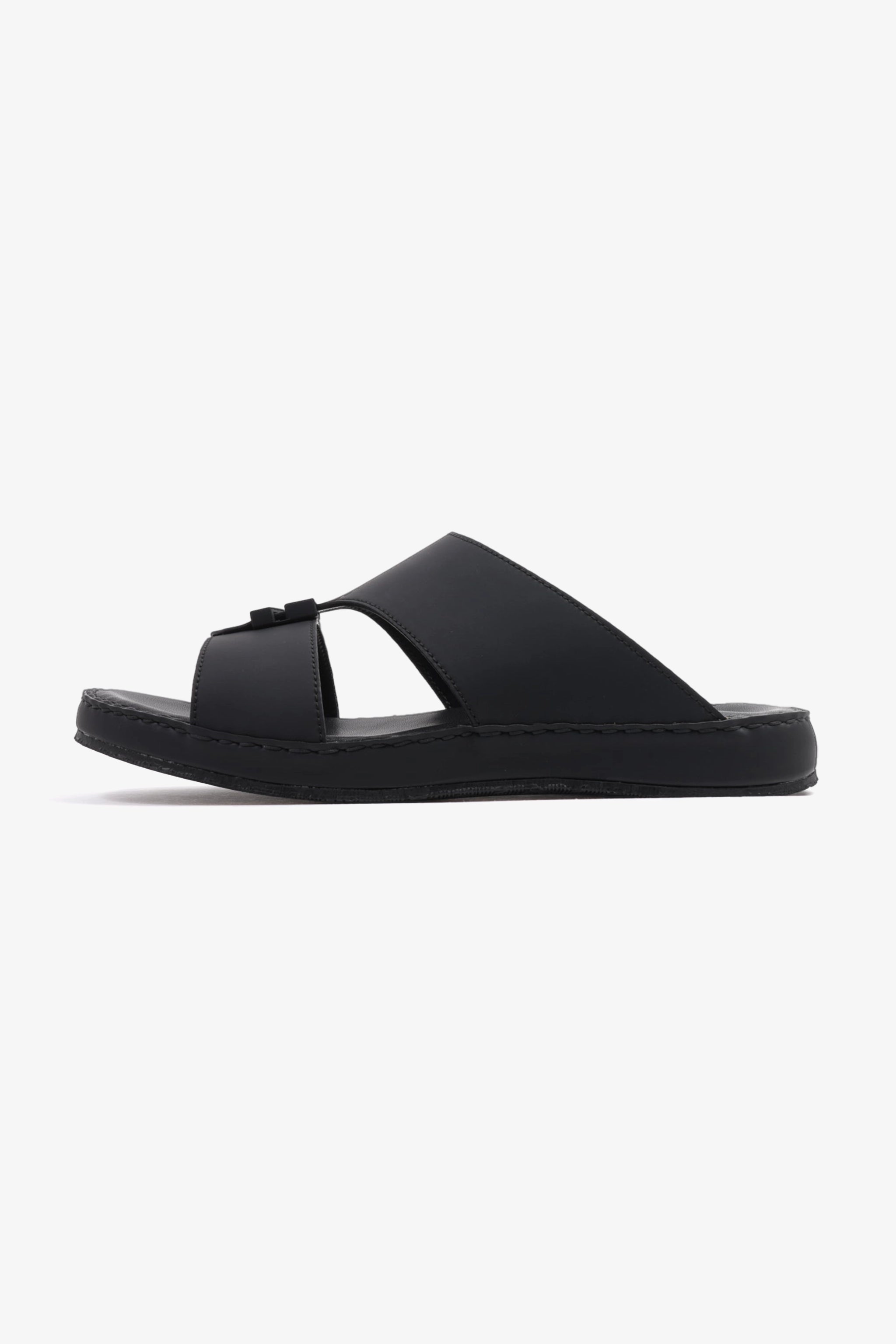 COMFORT PLUS MATTE LEATHER STYLISH TRIM MENS SANDALS BLACK - Seventy7
