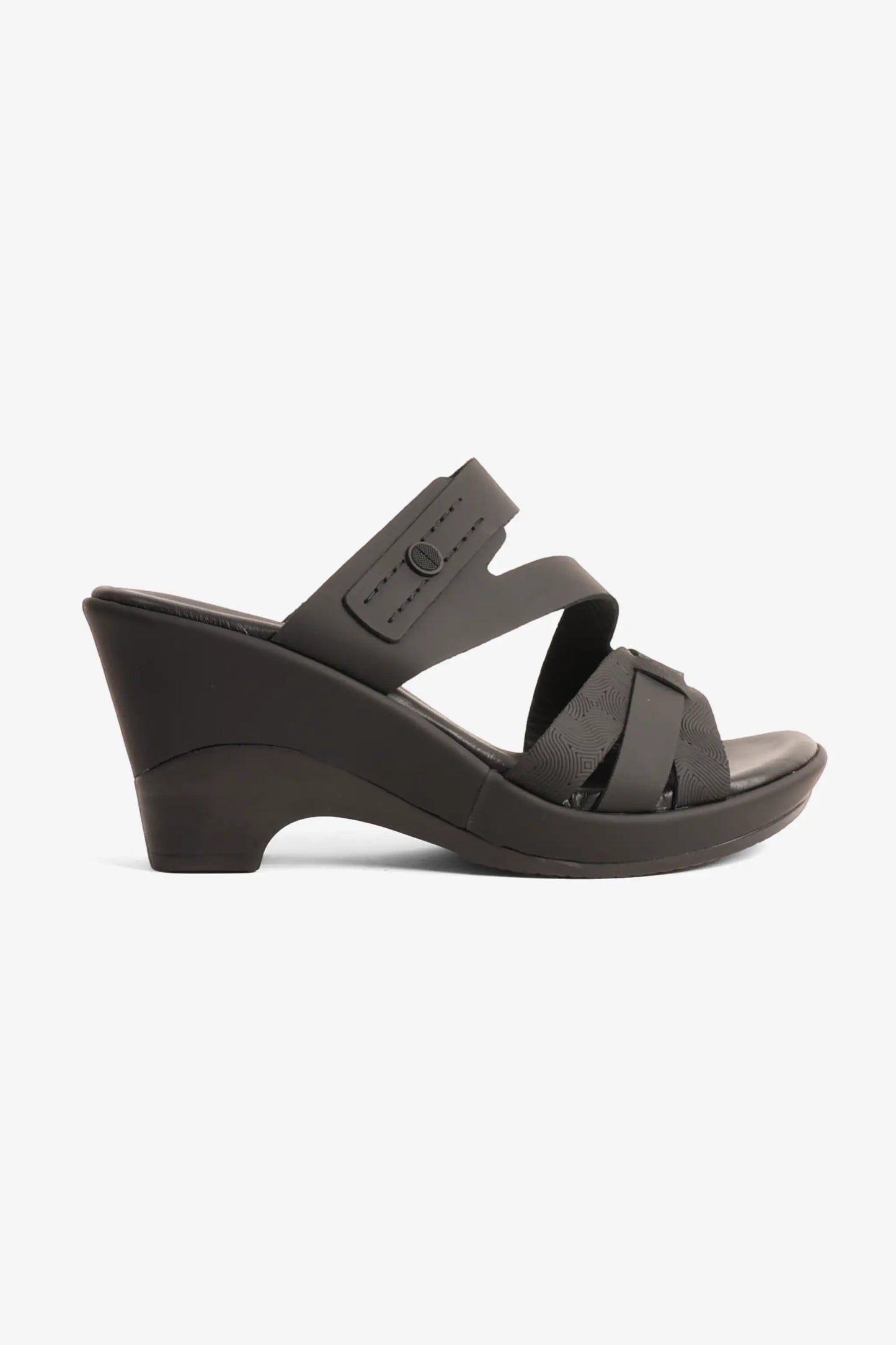 COMFORT PLUS LEATHER CUT-OUT SANDALS WITH LOW HEEL BLACK - Seventy7
