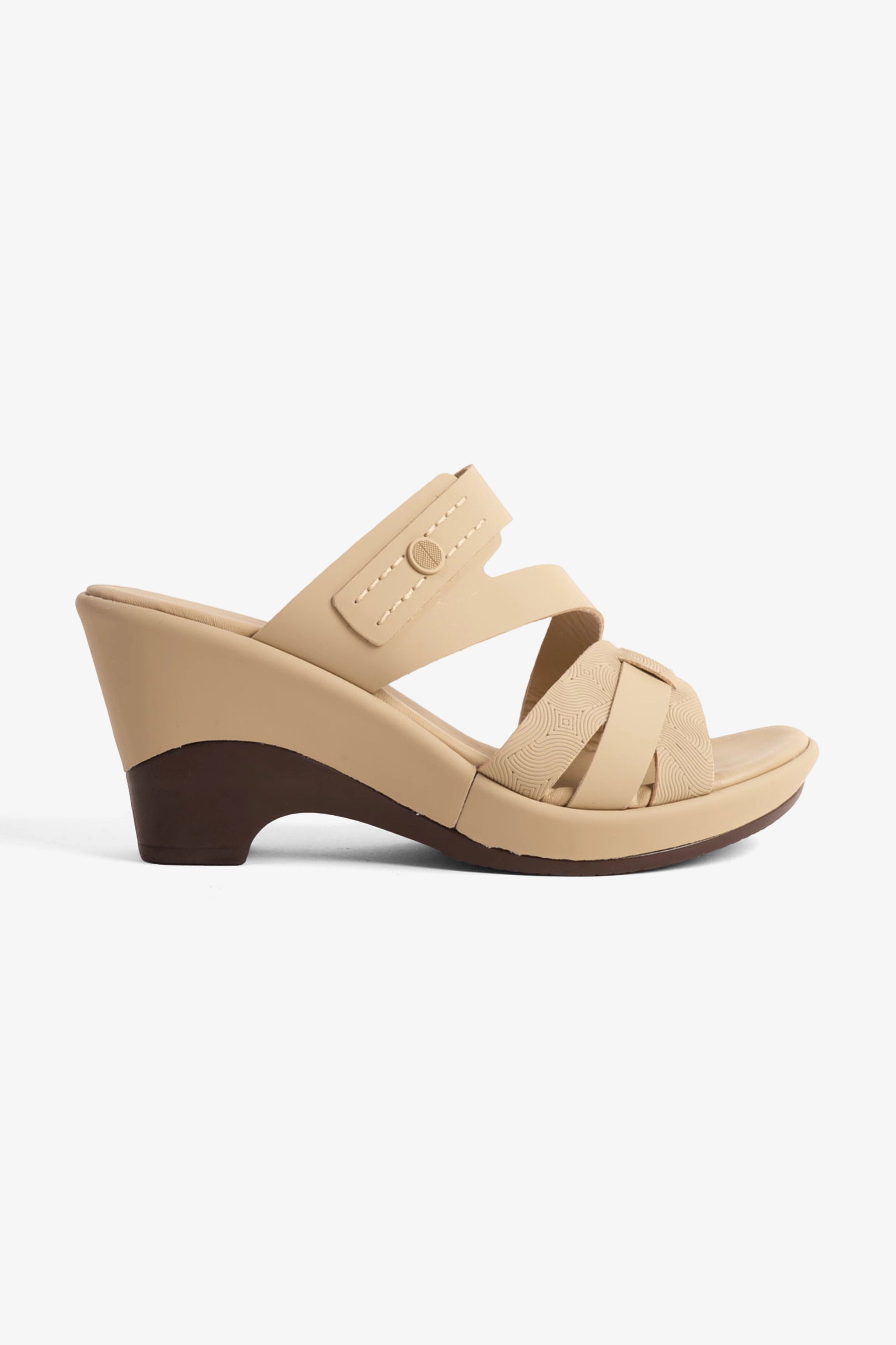 COMFORT PLUS LEATHER CUT-OUT SANDALS WITH LOW HEEL BEIGE - Seventy7