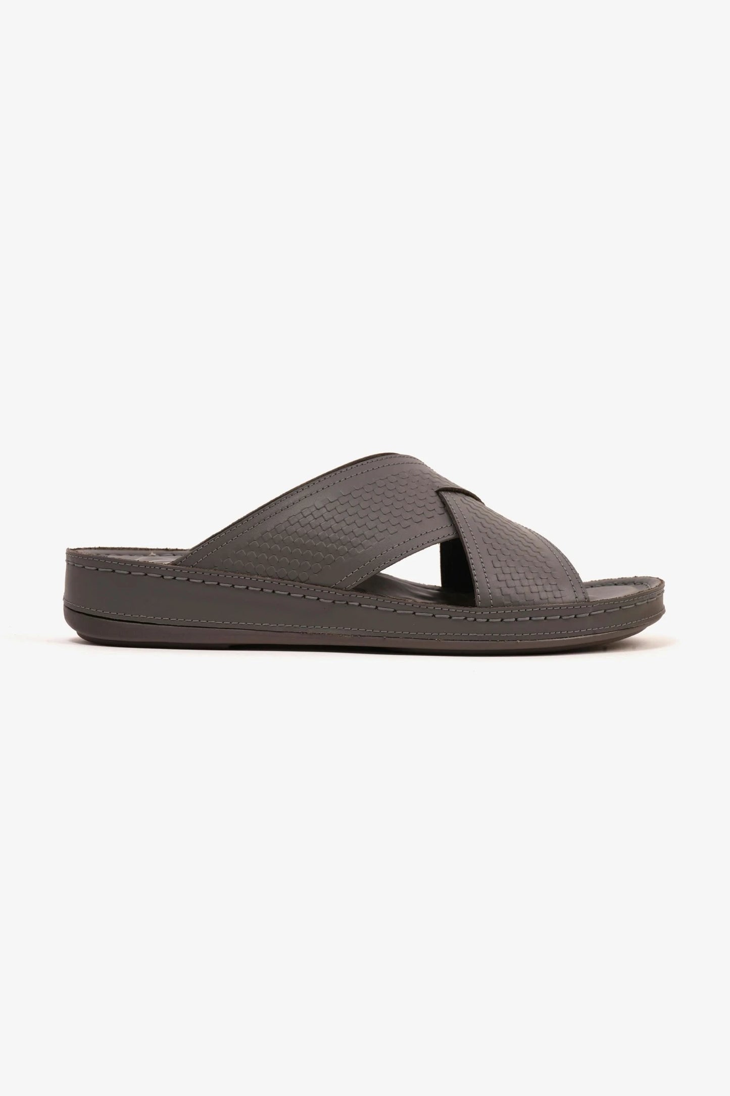 Comfort Plus Men's Leather Arabic Sandals with Silver Accent Dark Grey - Seventy7