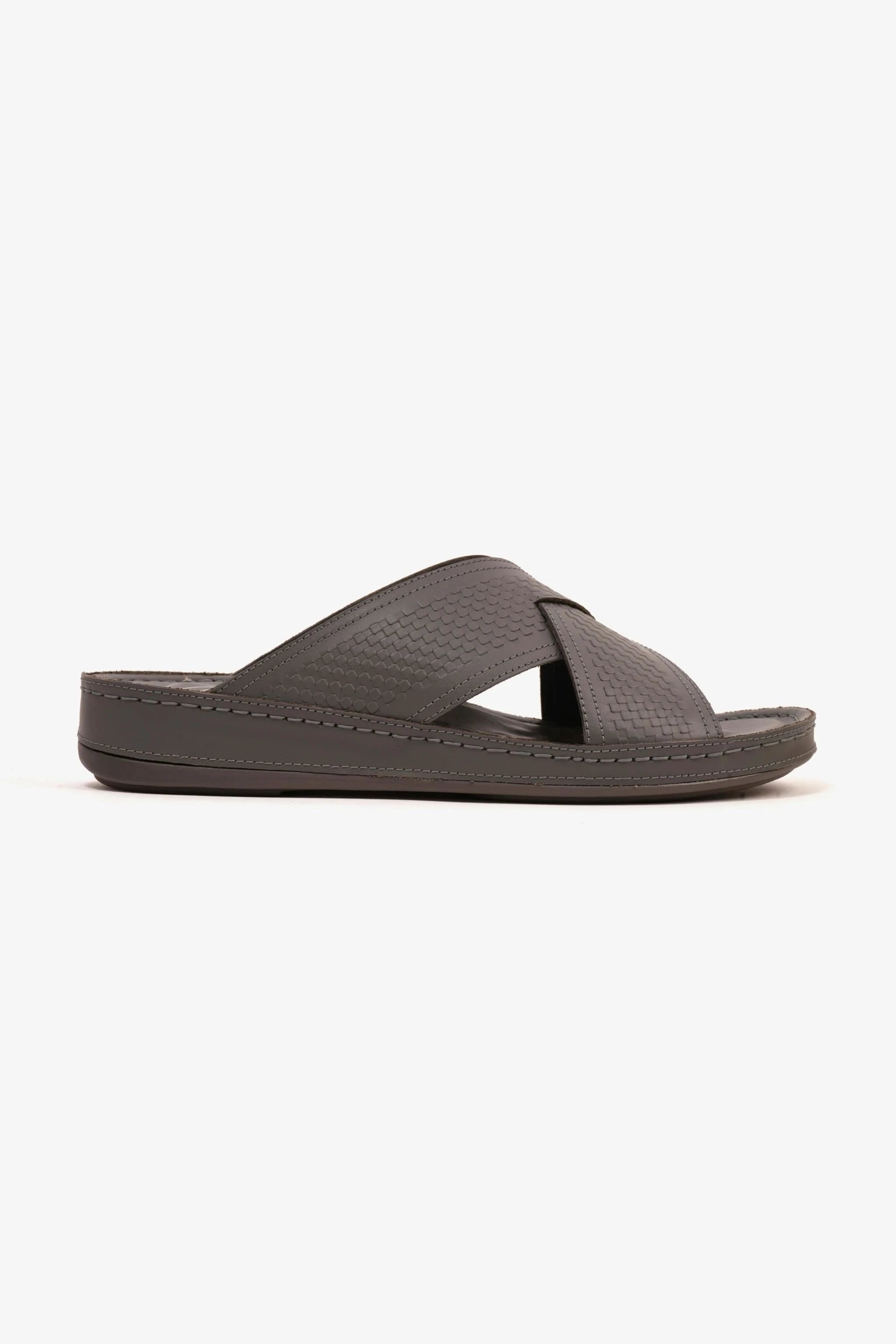 Comfort Plus Men's Leather Arabic Sandals with Silver Accent Dark Grey - Seventy7