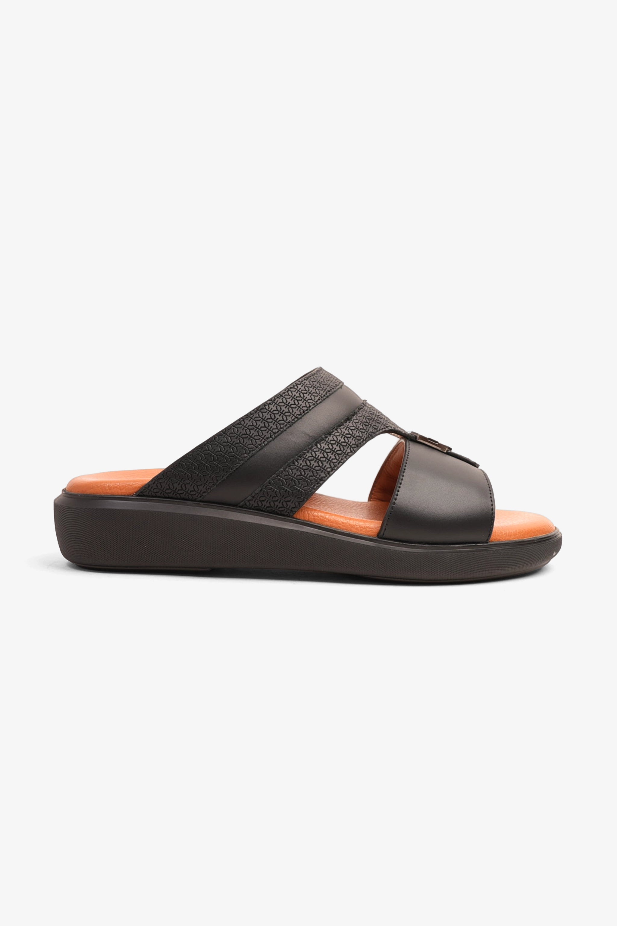 UOMO CAVALIER MEN'S LEATHER TEXTURED SANDALS BLACK - Seventy7