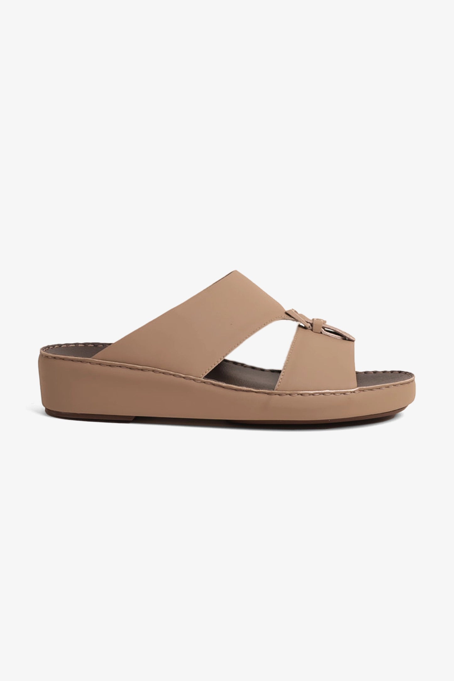 UOMO CAVALIER EMBOSSED LEATHER HANDSTITCHED ARABIC SANDALS STONE - Seventy7