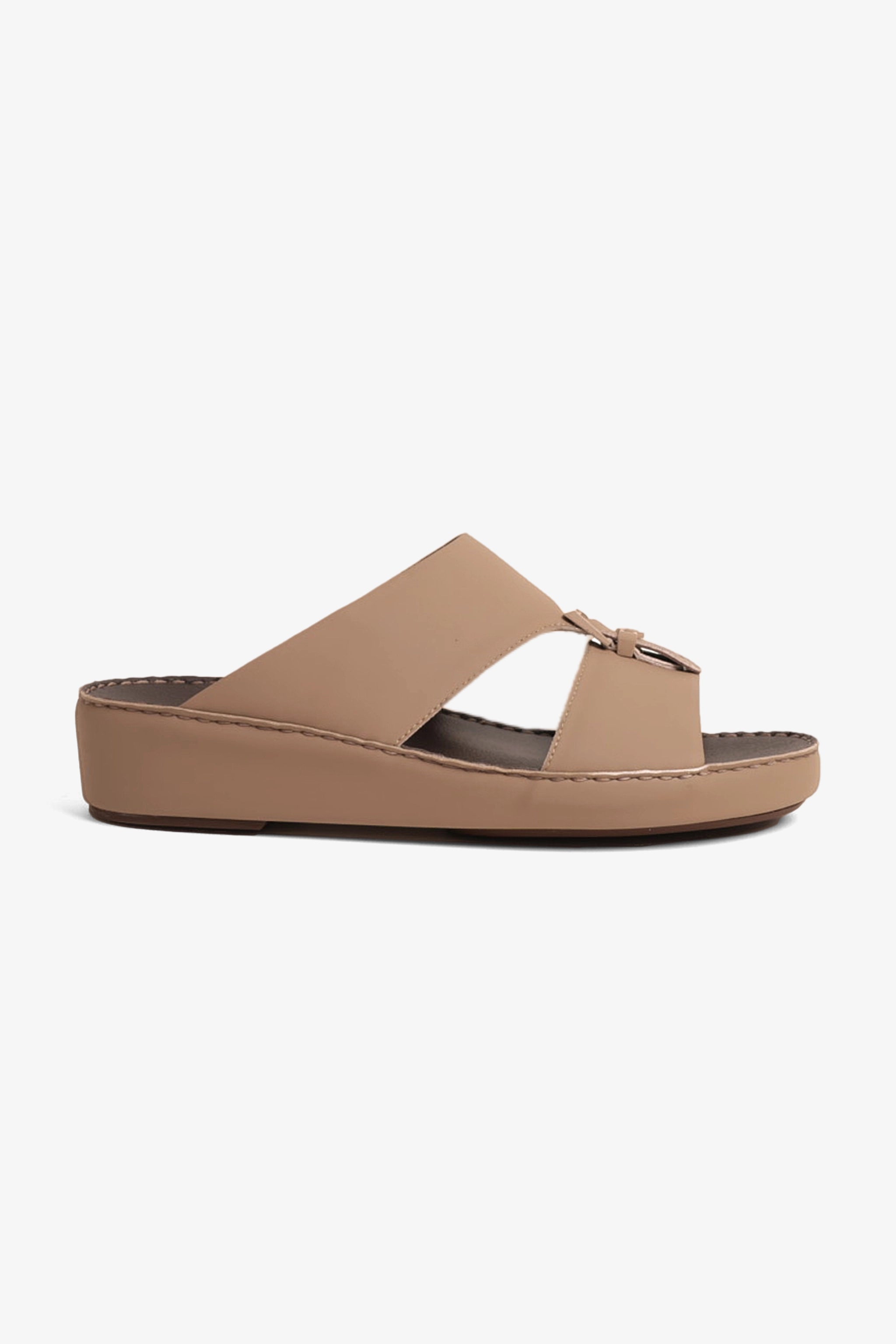 UOMO CAVALIER EMBOSSED LEATHER HANDSTITCHED ARABIC SANDALS STONE - Seventy7