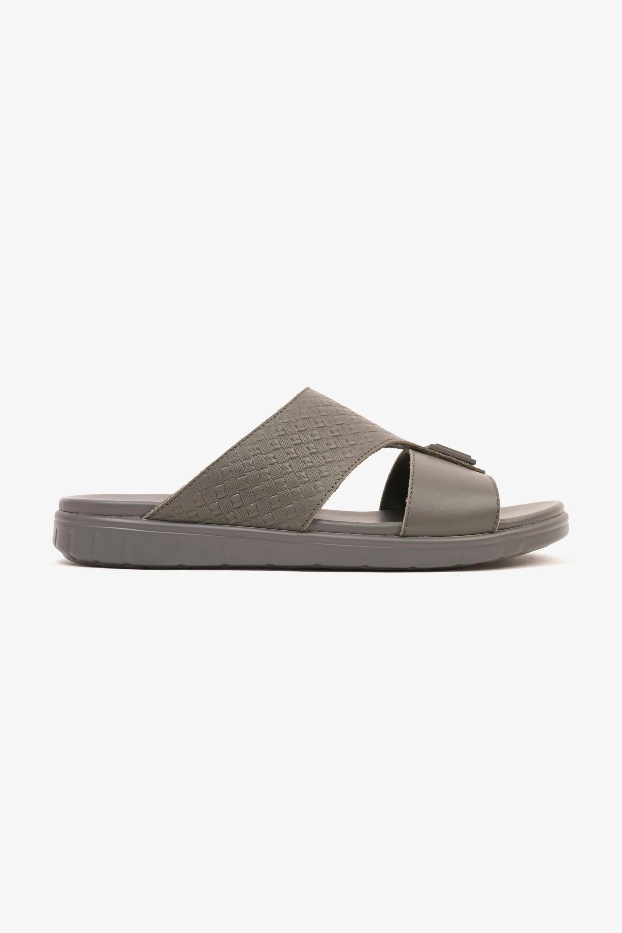 Comfort Plus Men's Embossed Leather Sandals with Antiskid Grip Grey - Seventy7