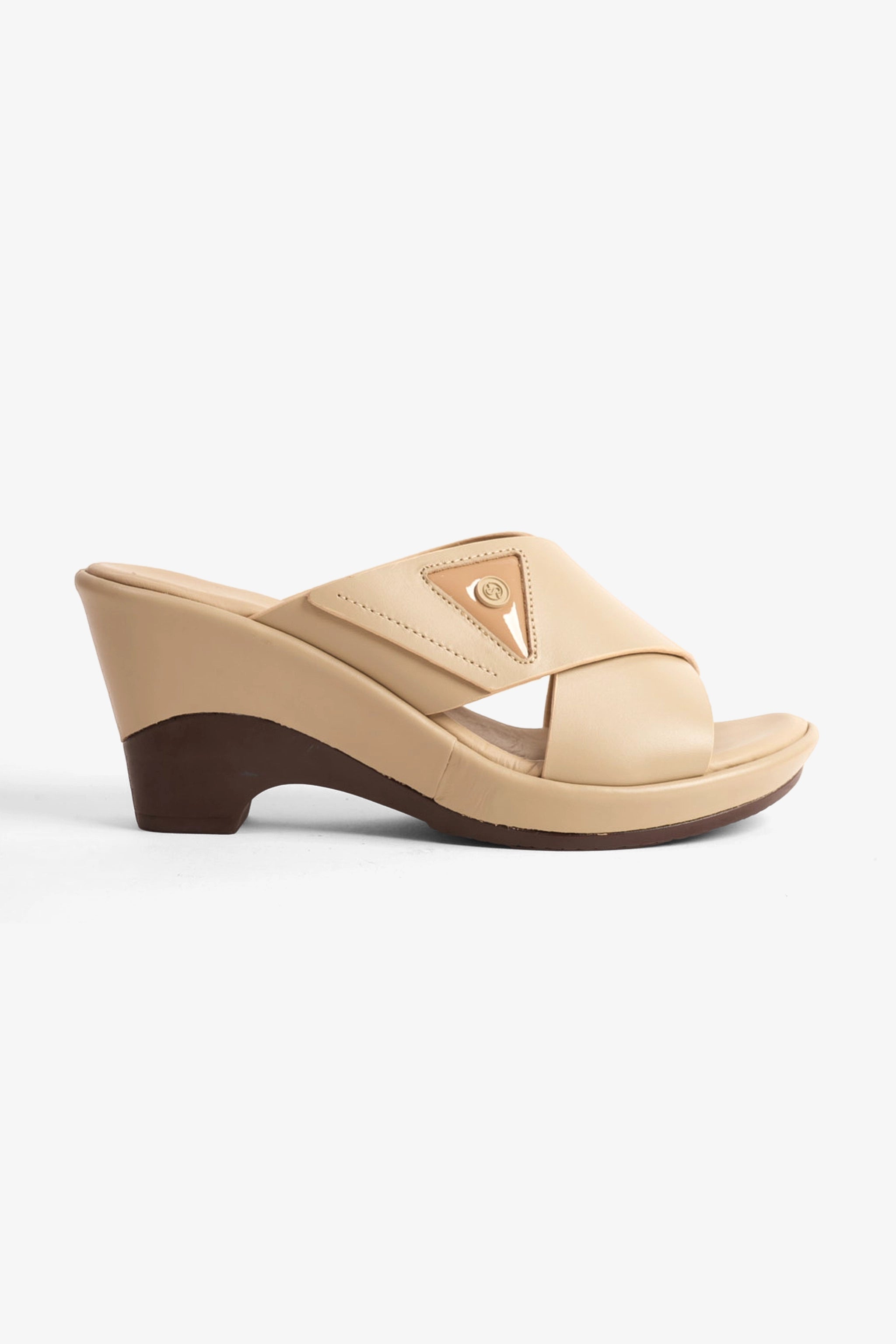 COMFORT PLUS LEATHER CROSS-STRAP WOMENS SLIDE SANDALS BEIGE - Seventy7