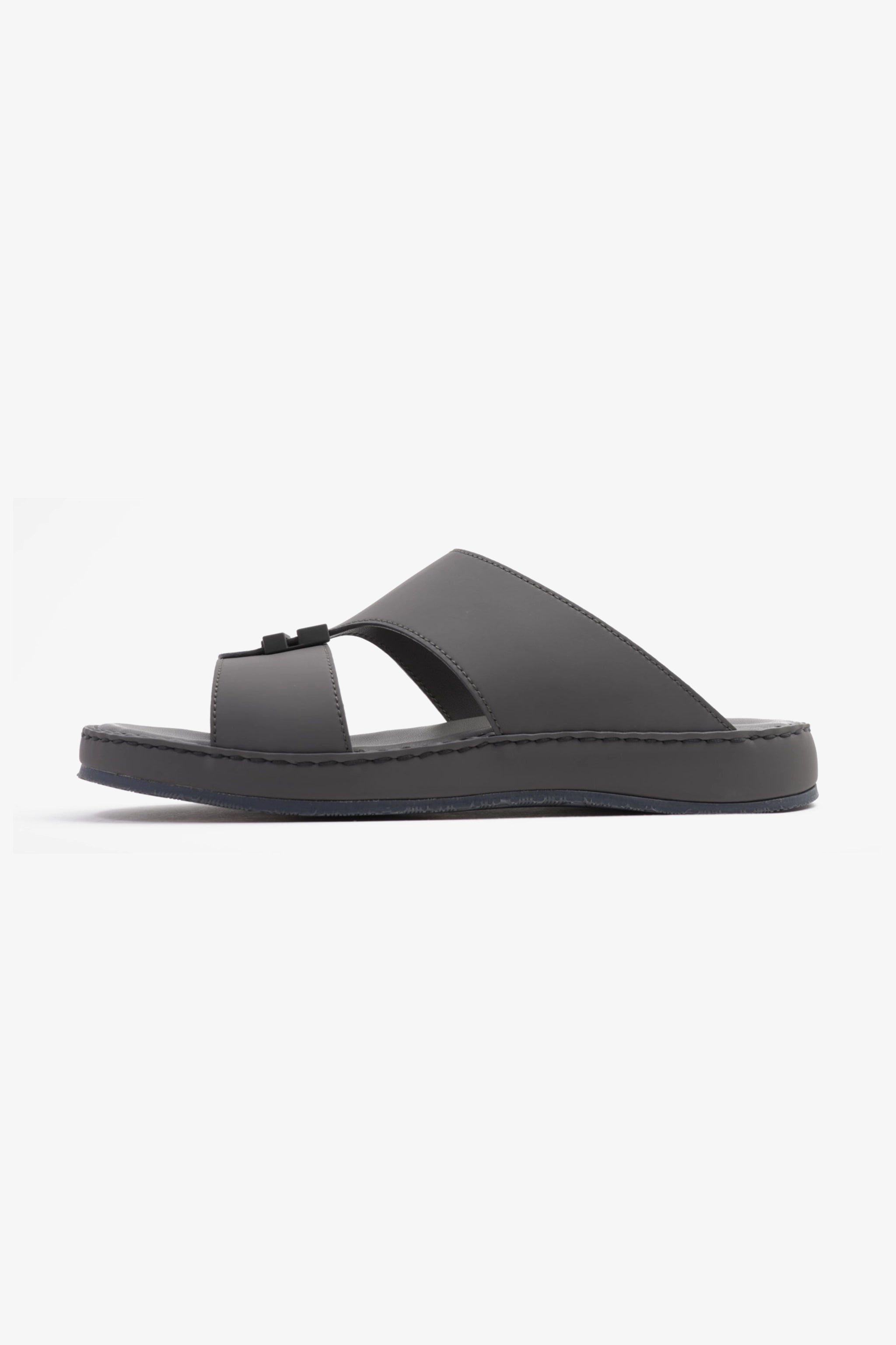 COMFORT PLUS MATTE LEATHER STYLISH TRIM MENS SANDALS DARK GREY - Seventy7