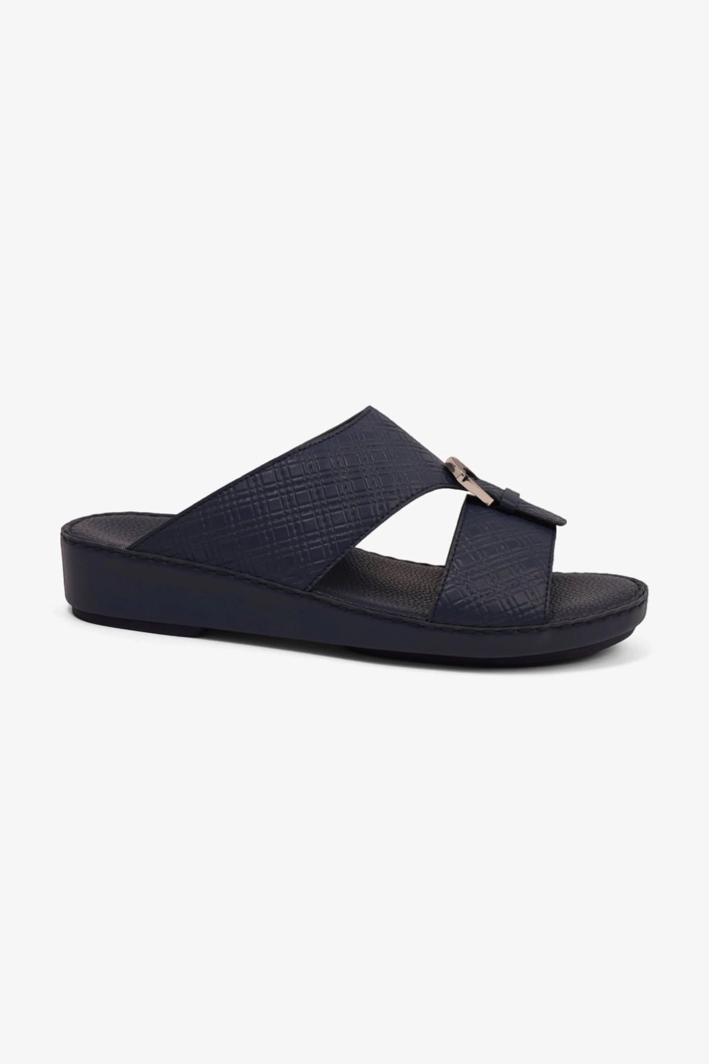 COMFORT PLUS MEN'S CUSHIONED LEATHER SLIP-ON SANDALS NAVY - Seventy7