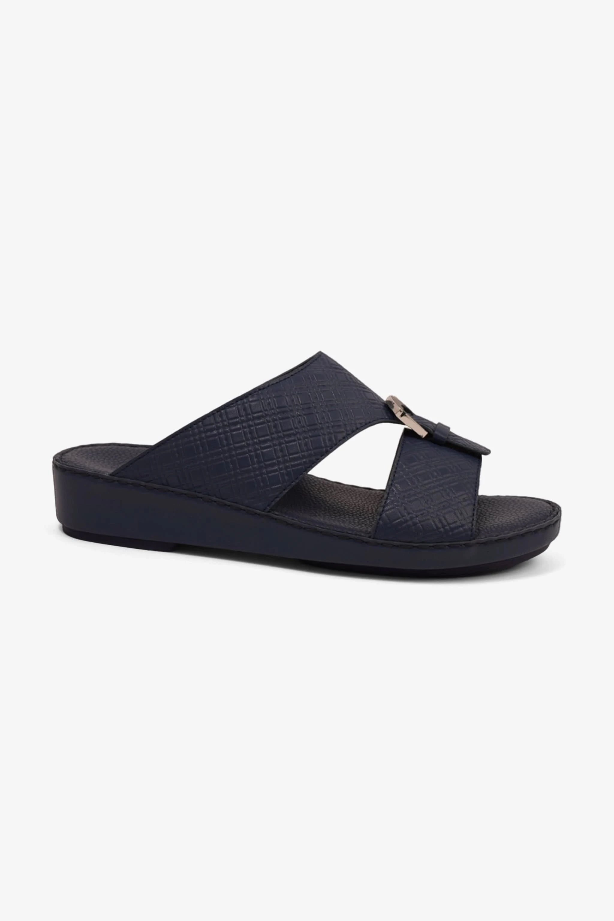 COMFORT PLUS MEN'S CUSHIONED LEATHER SLIP-ON SANDALS NAVY - Seventy7