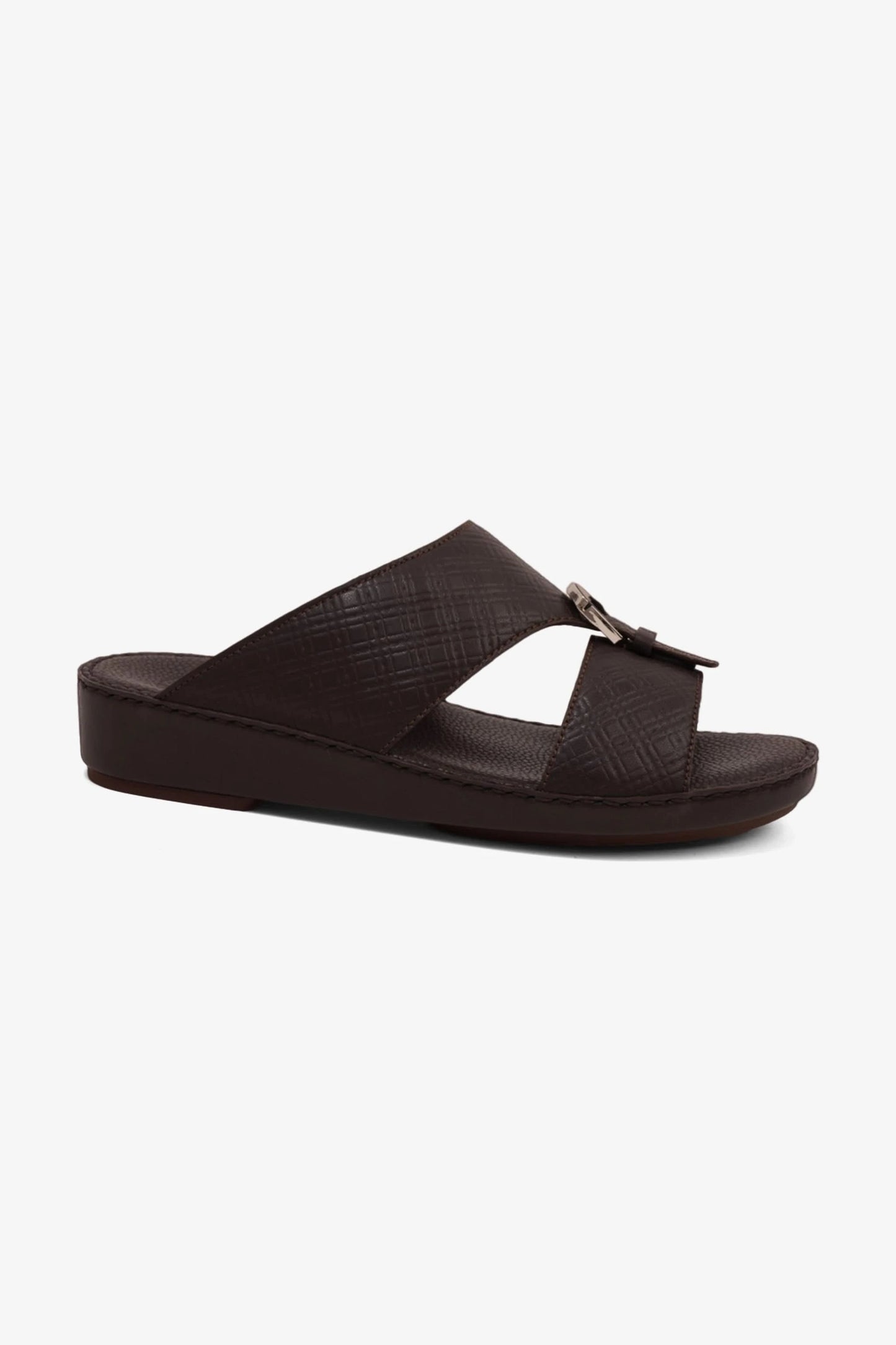 COMFORT PLUS MEN'S CUSHIONED LEATHER SLIP-ON SANDALS BROWN - Seventy7