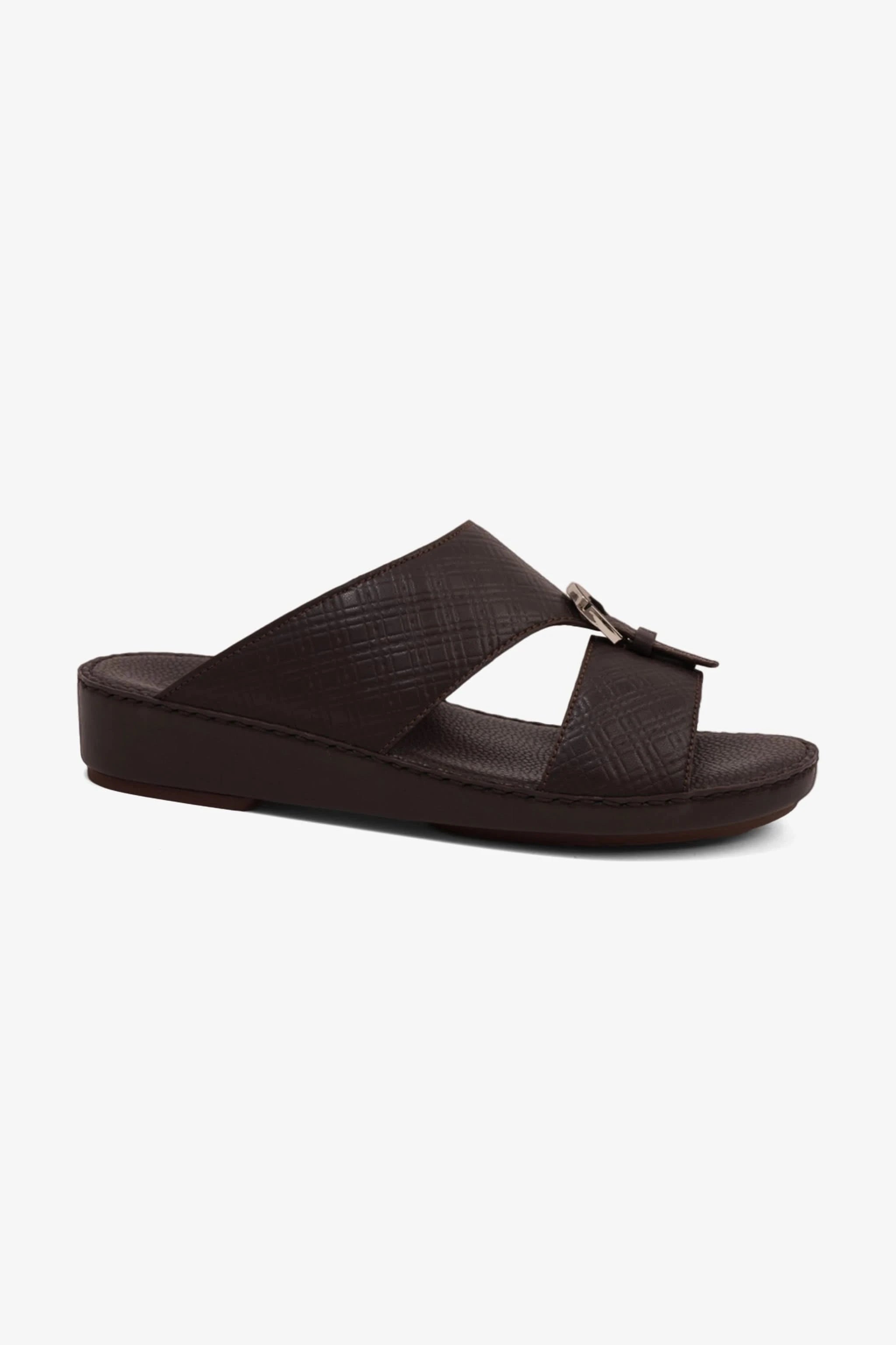 COMFORT PLUS MEN'S CUSHIONED LEATHER SLIP-ON SANDALS BROWN - Seventy7