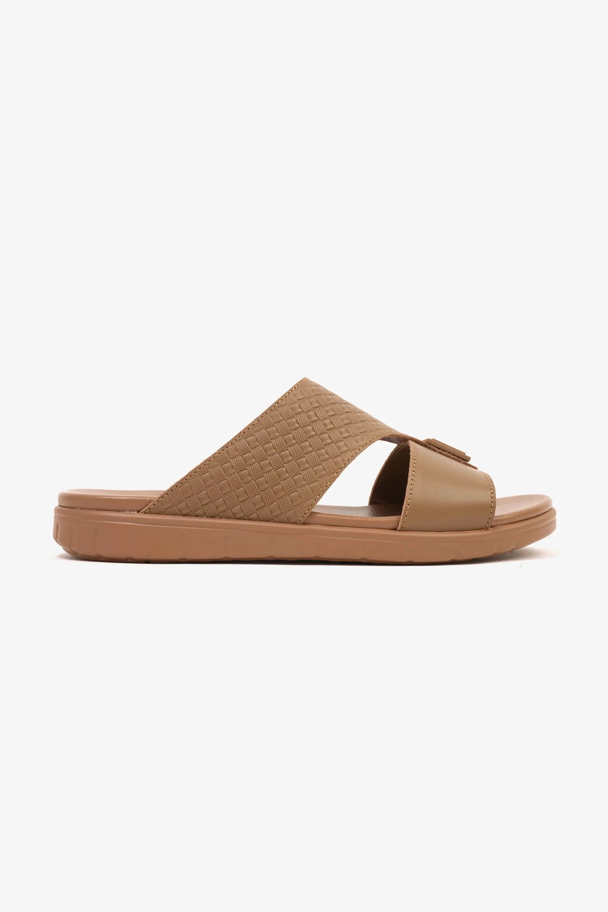 Comfort Plus Men's Embossed Leather Sandals with Antiskid Grip Olive Brown - Seventy7