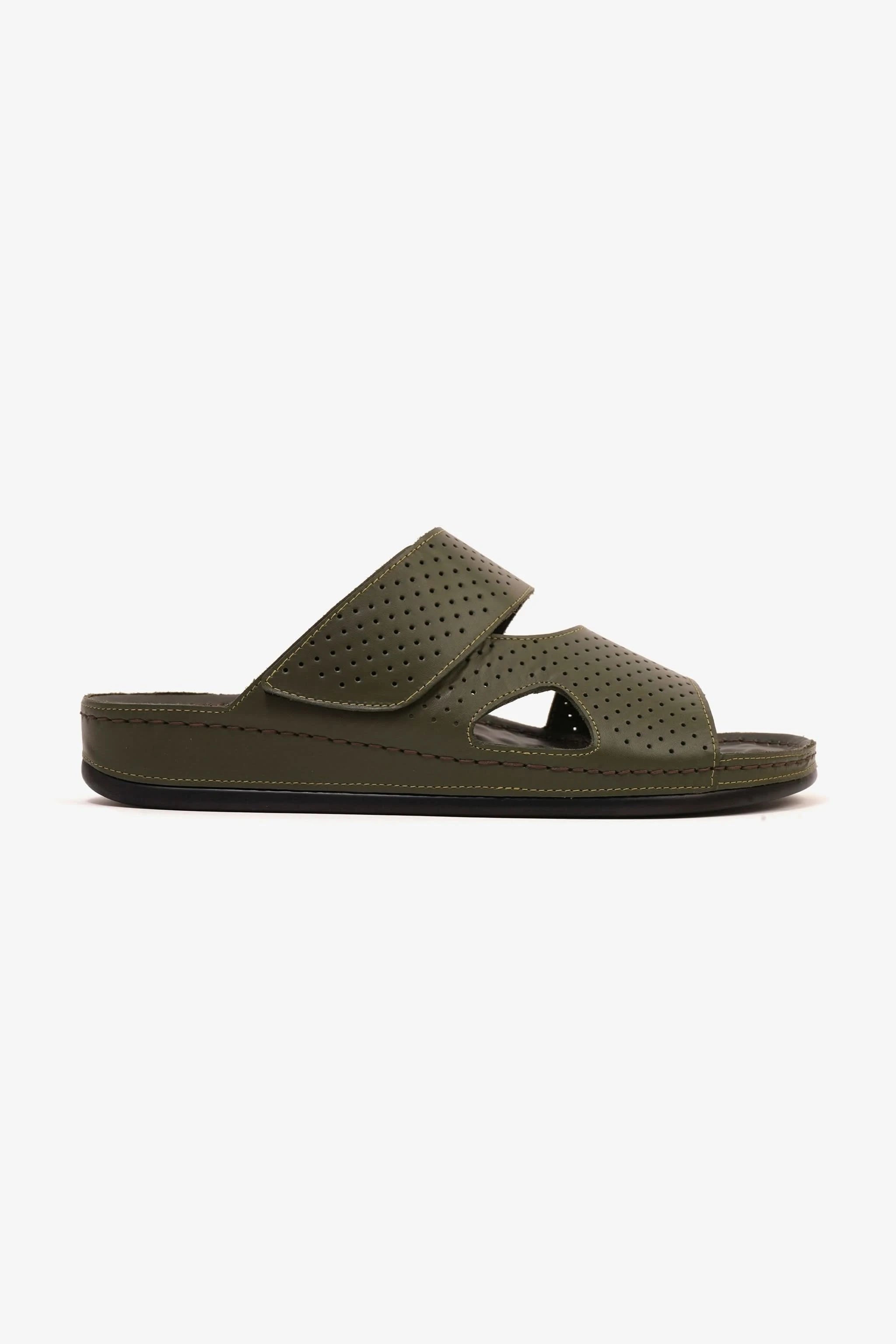 Comfort Plus Men's Al Waha Textured Slip-On Arabic Sandals Olive - Seventy7