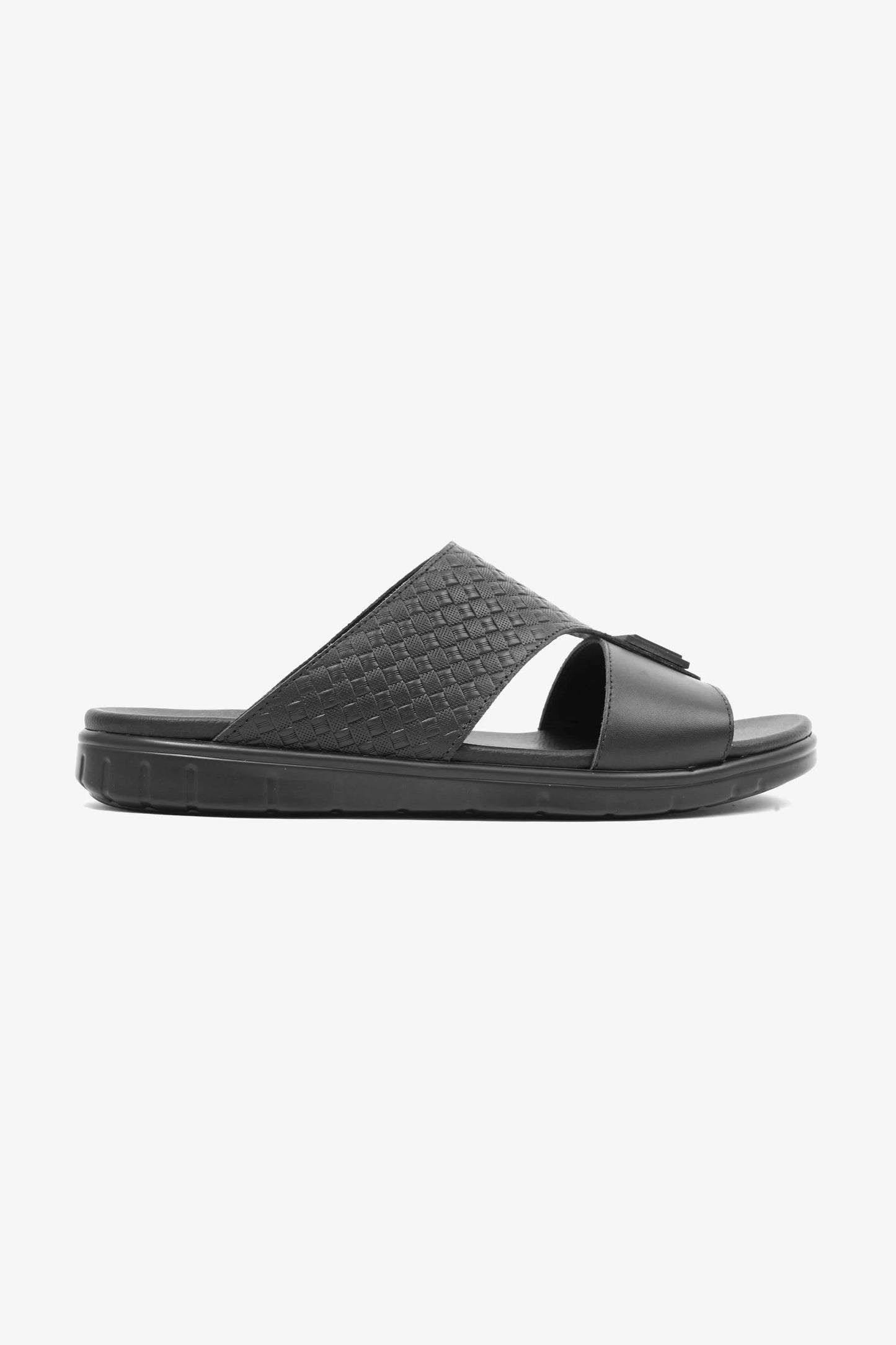 Comfort Plus Men's Embossed Leather Sandals with Antiskid Grip Black - Seventy7
