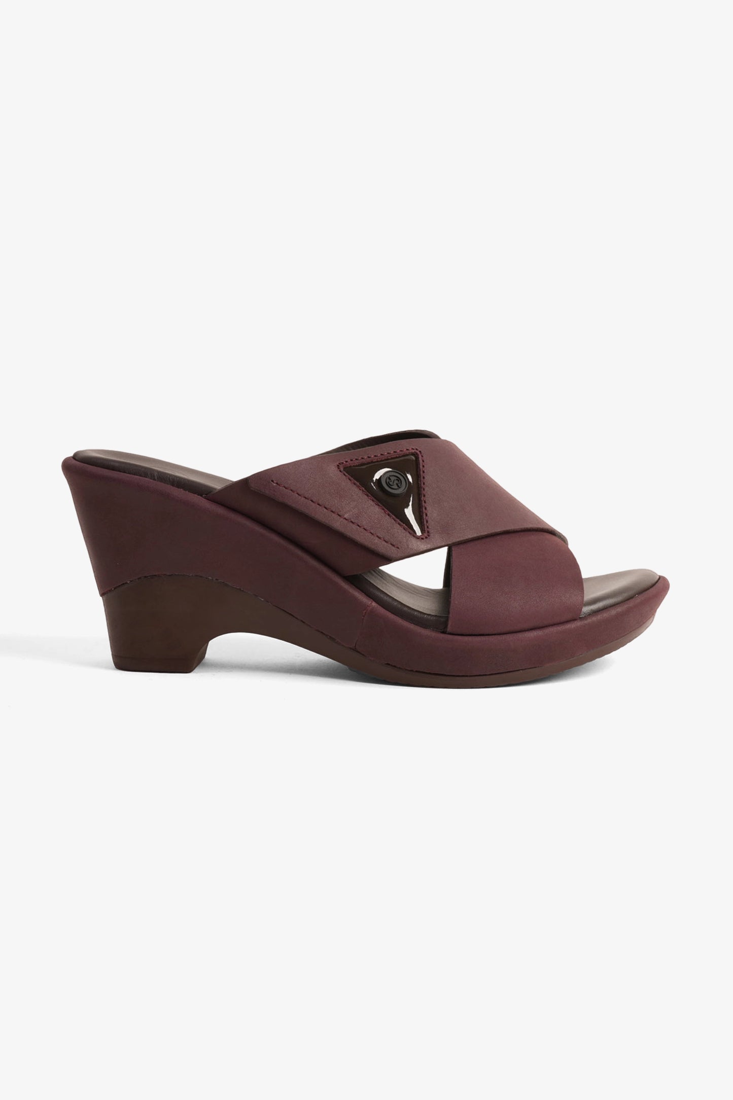 COMFORT PLUS LEATHER CROSS-STRAP WOMENS SLIDE SANDALS BROWN - Seventy7