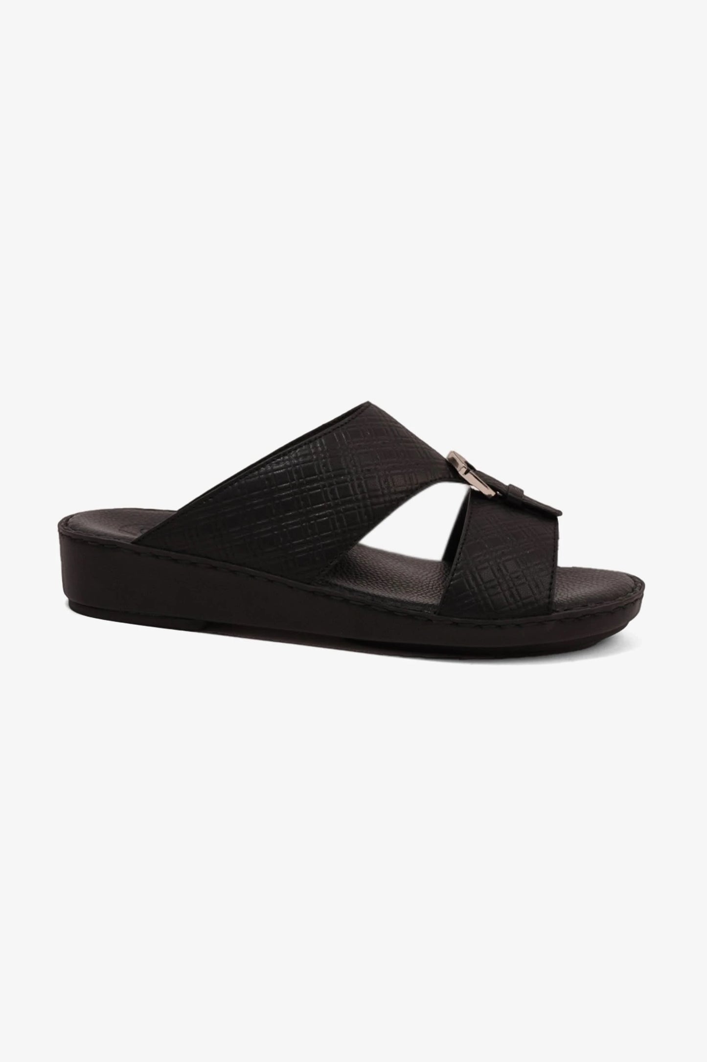 COMFORT PLUS MEN'S CUSHIONED LEATHER SLIP-ON SANDALS BLACK - Seventy7
