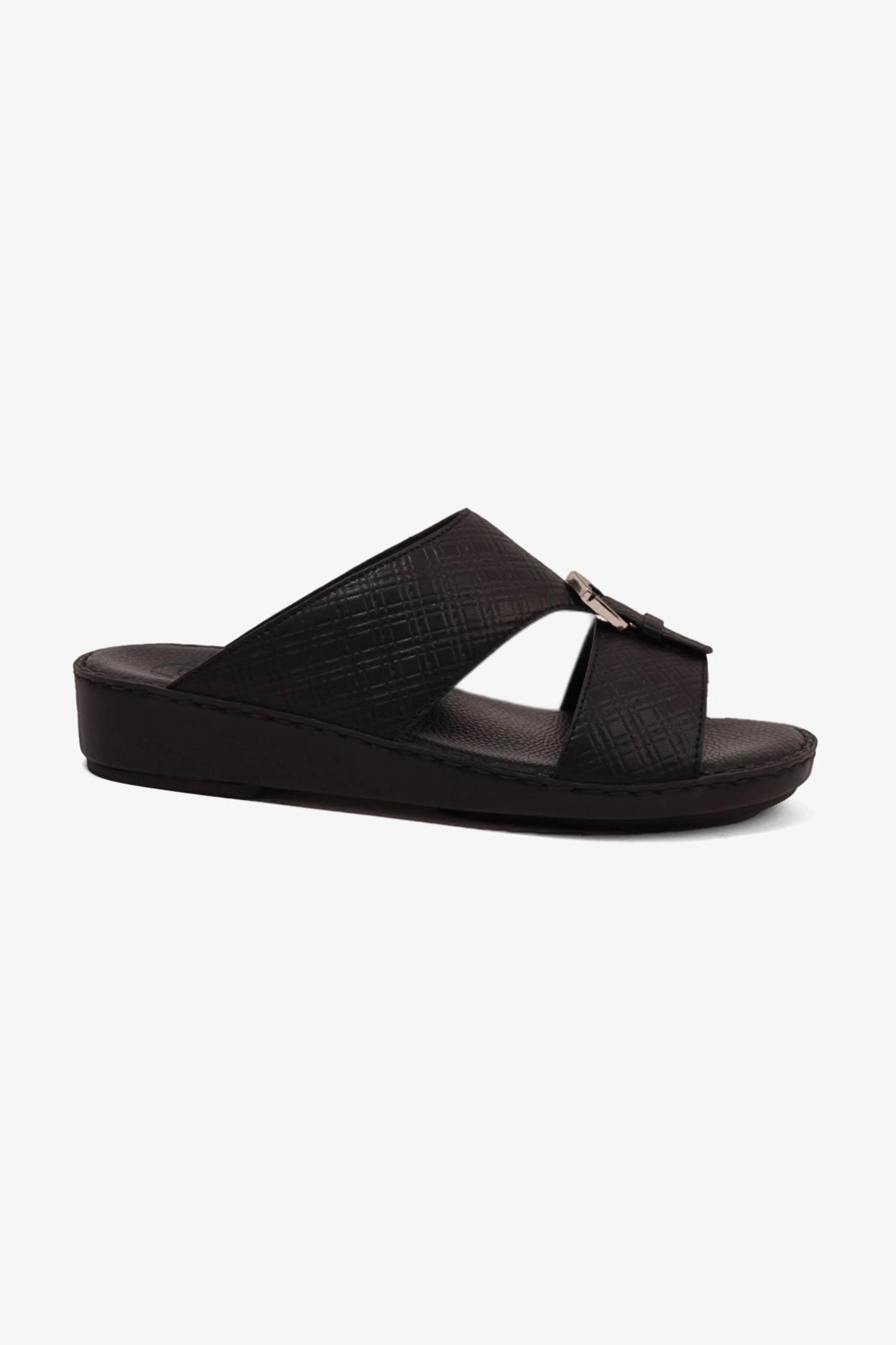 COMFORT PLUS MEN'S CUSHIONED LEATHER SLIP-ON SANDALS BLACK - Seventy7