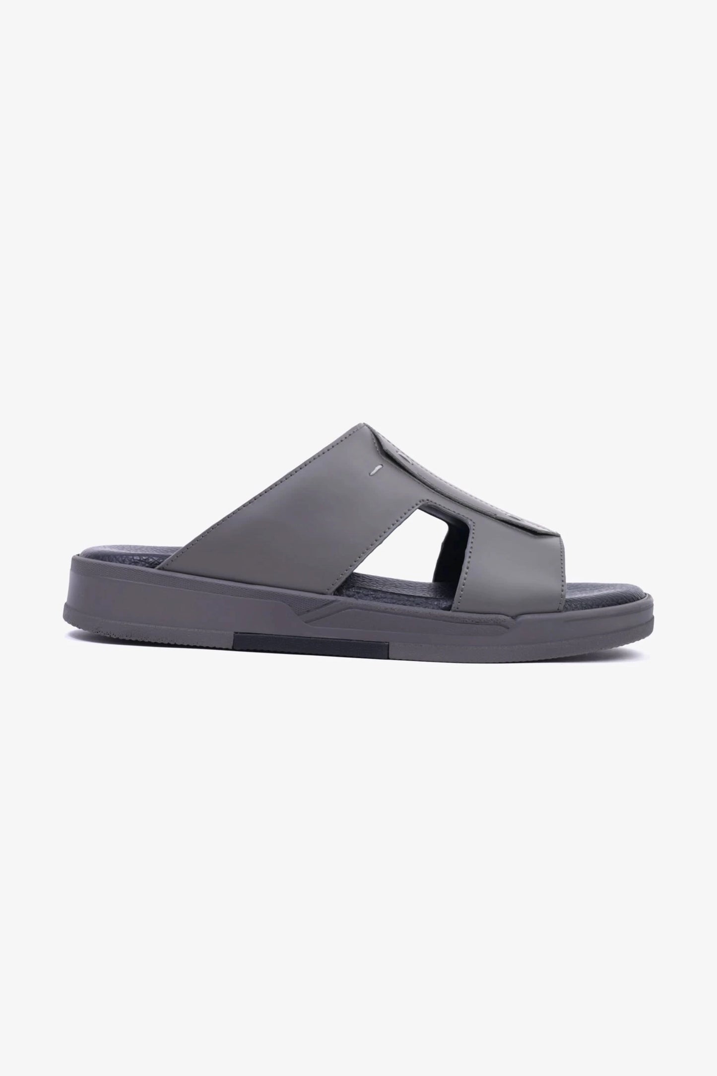 UOMO CAVALIER Men's Leather Slide Sandals with Cushioned Footbed Grey - Seventy7