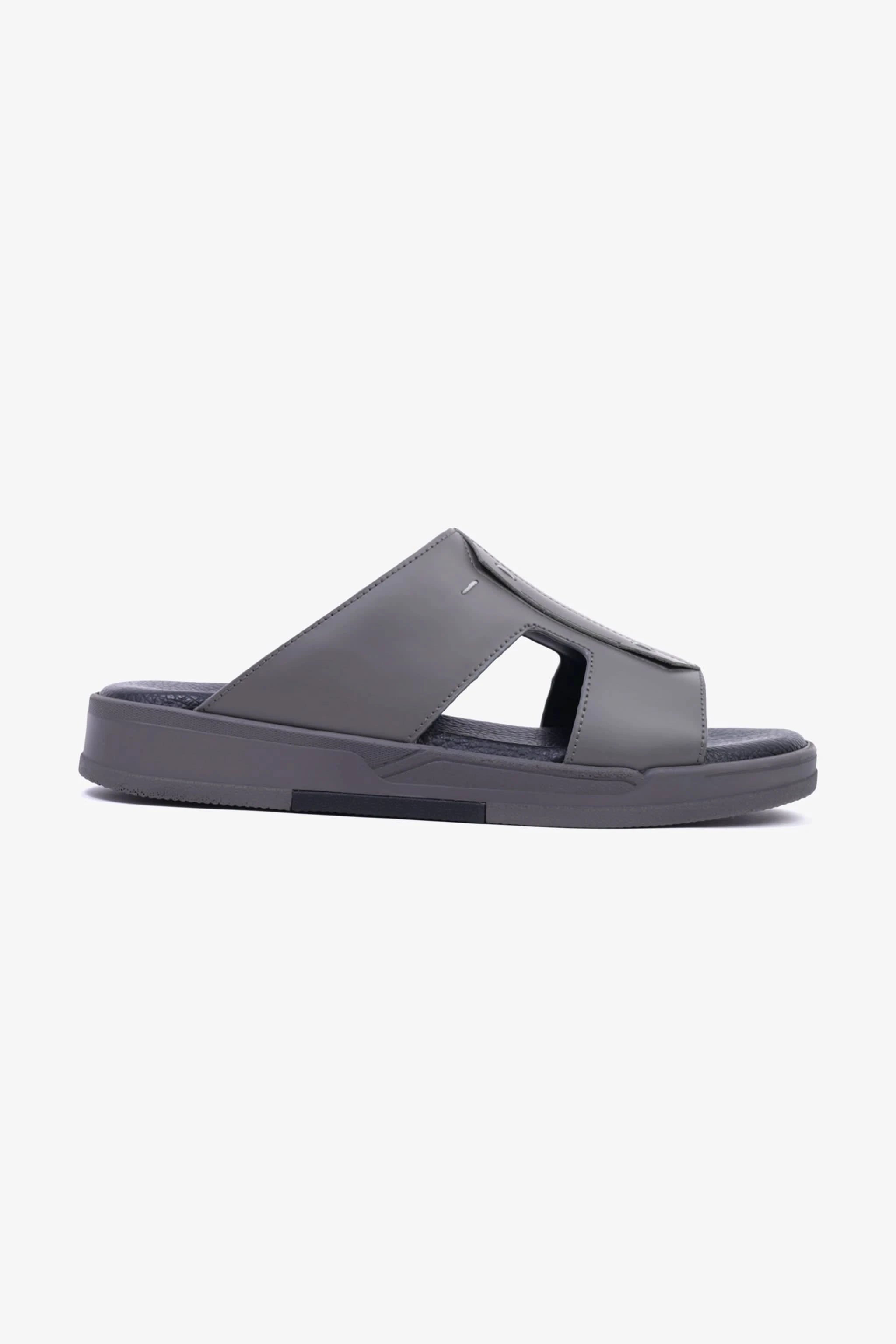 UOMO CAVALIER Men's Leather Slide Sandals with Cushioned Footbed Grey - Seventy7