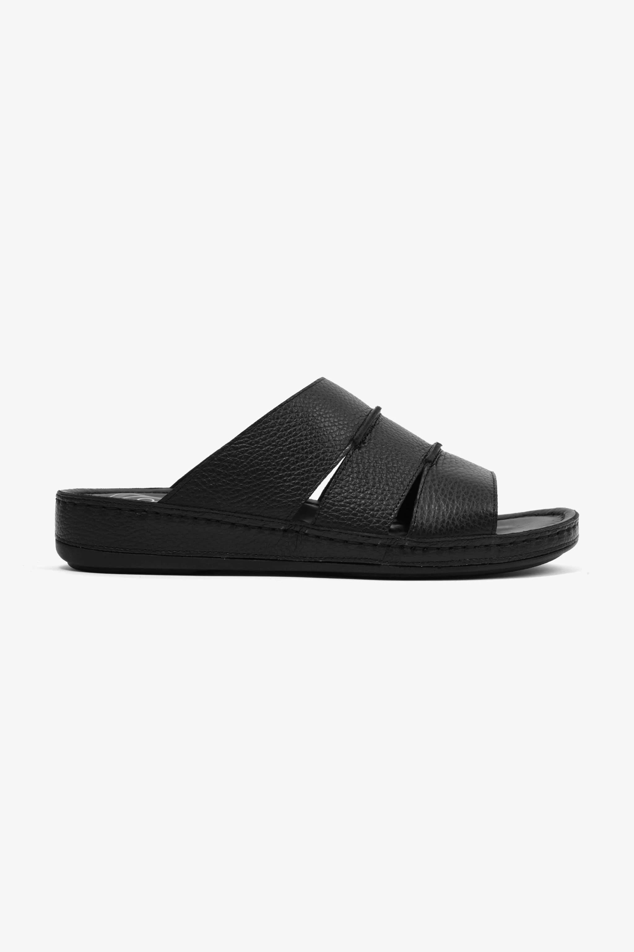 COMFORT PLUS MEN'S LEATHER SLIDE SANDAL BLACK - Seventy7