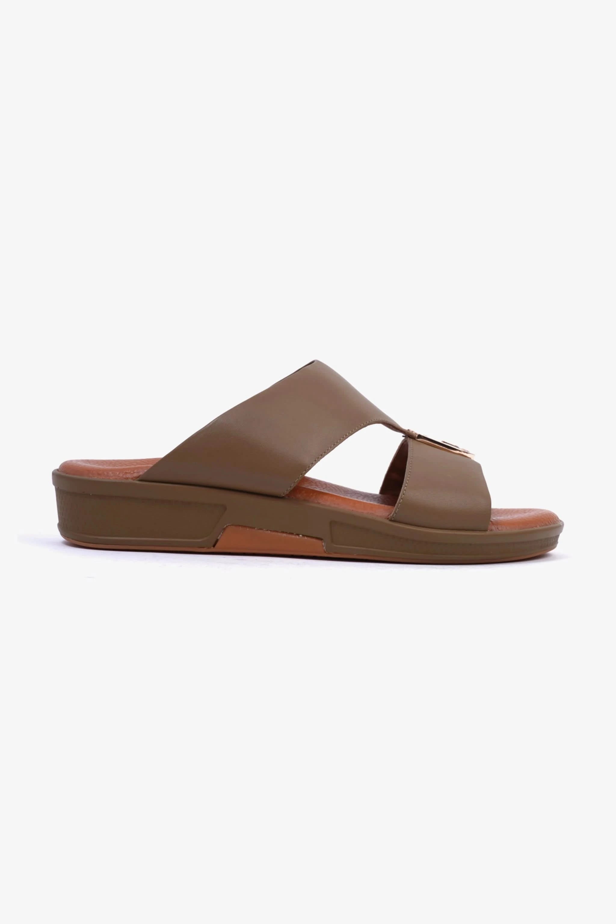 UOMO CAVALIER Men's Textured Leather Sandals with Metal Accent Mushroom - Seventy7