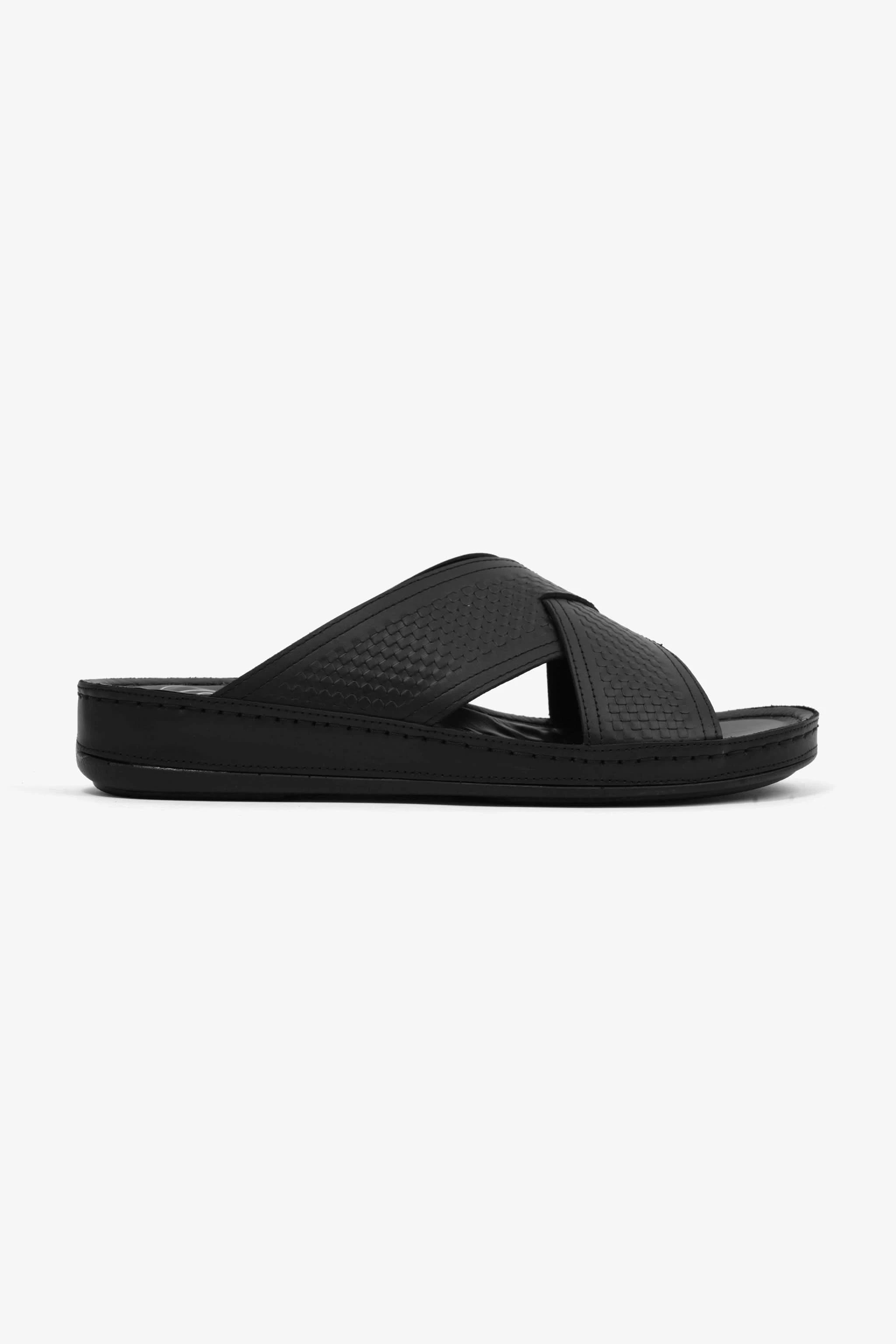 Comfort Plus Men's Leather Arabic Sandals with Silver Accent Black - Seventy7