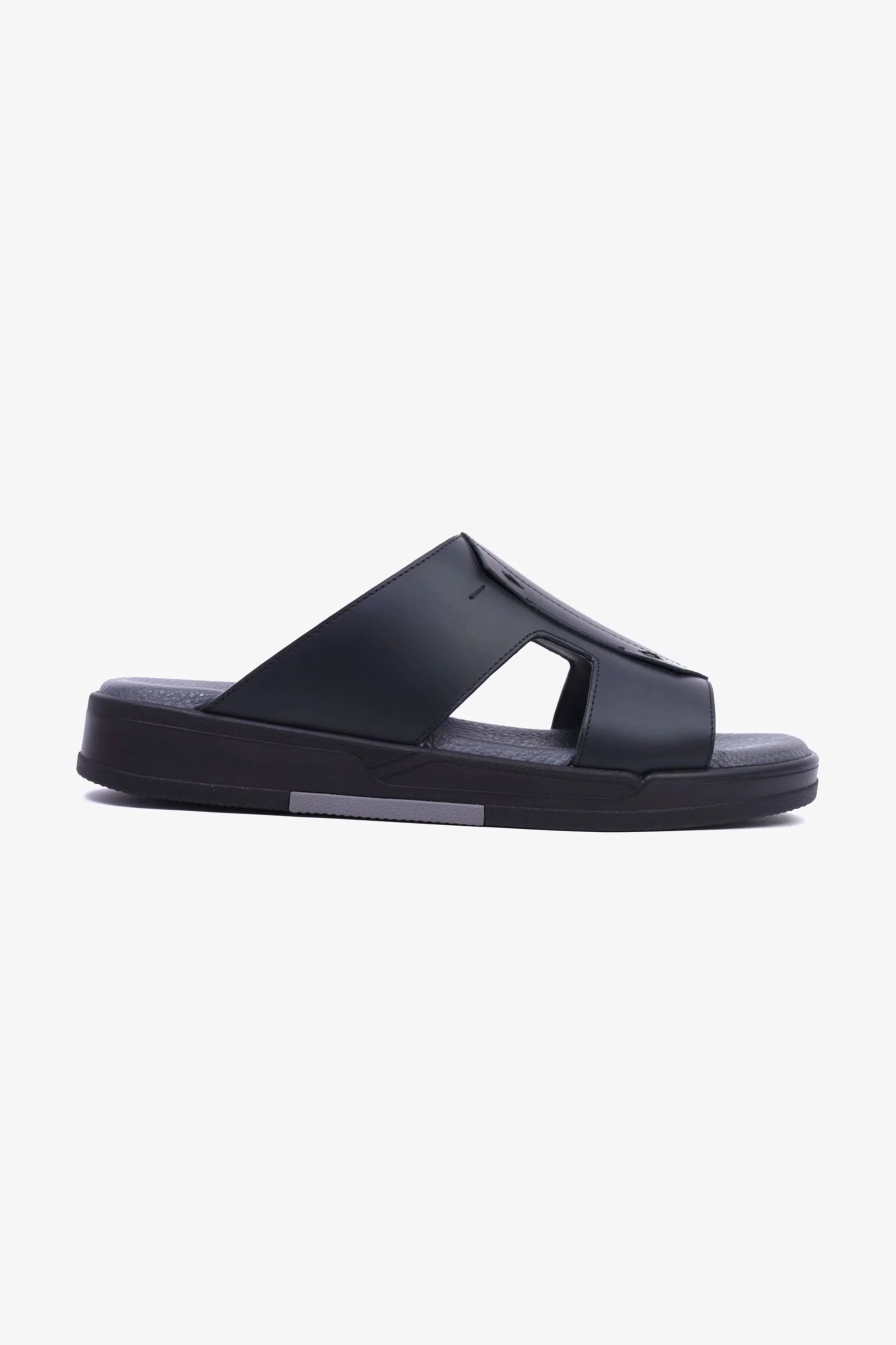 UOMO CAVALIER Men's Leather Slide Sandals with Cushioned Footbed Black - Seventy7