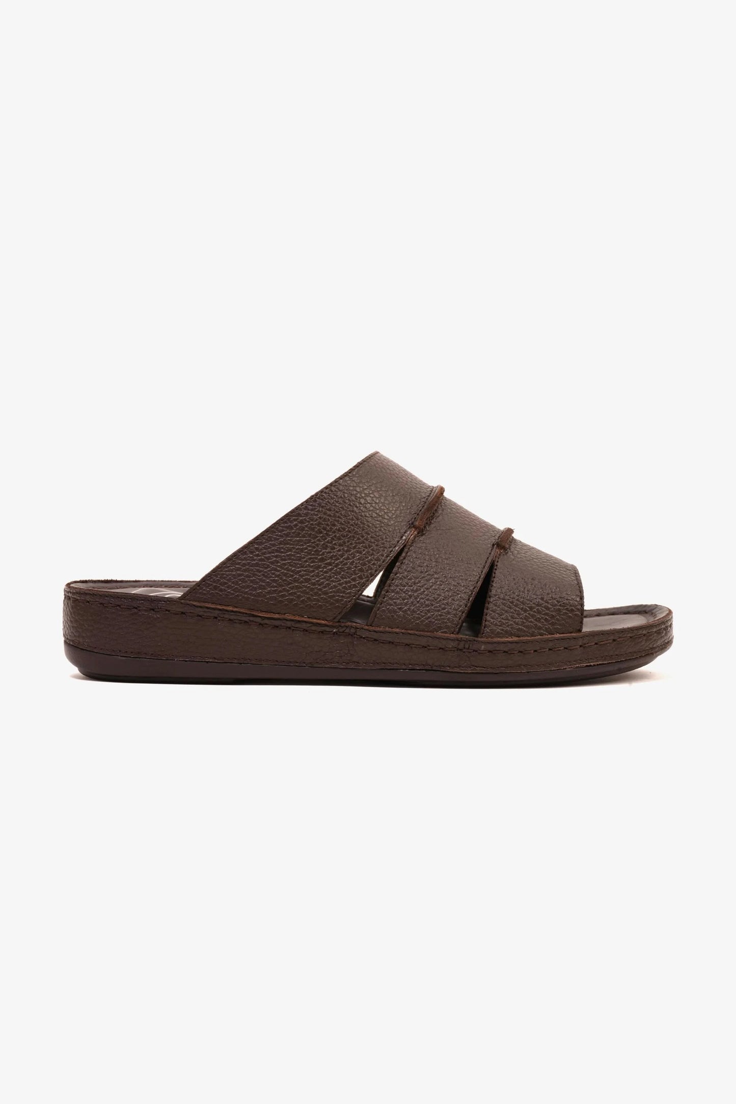 COMFORT PLUS MEN'S LEATHER SLIDE SANDAL BROWN - Seventy7
