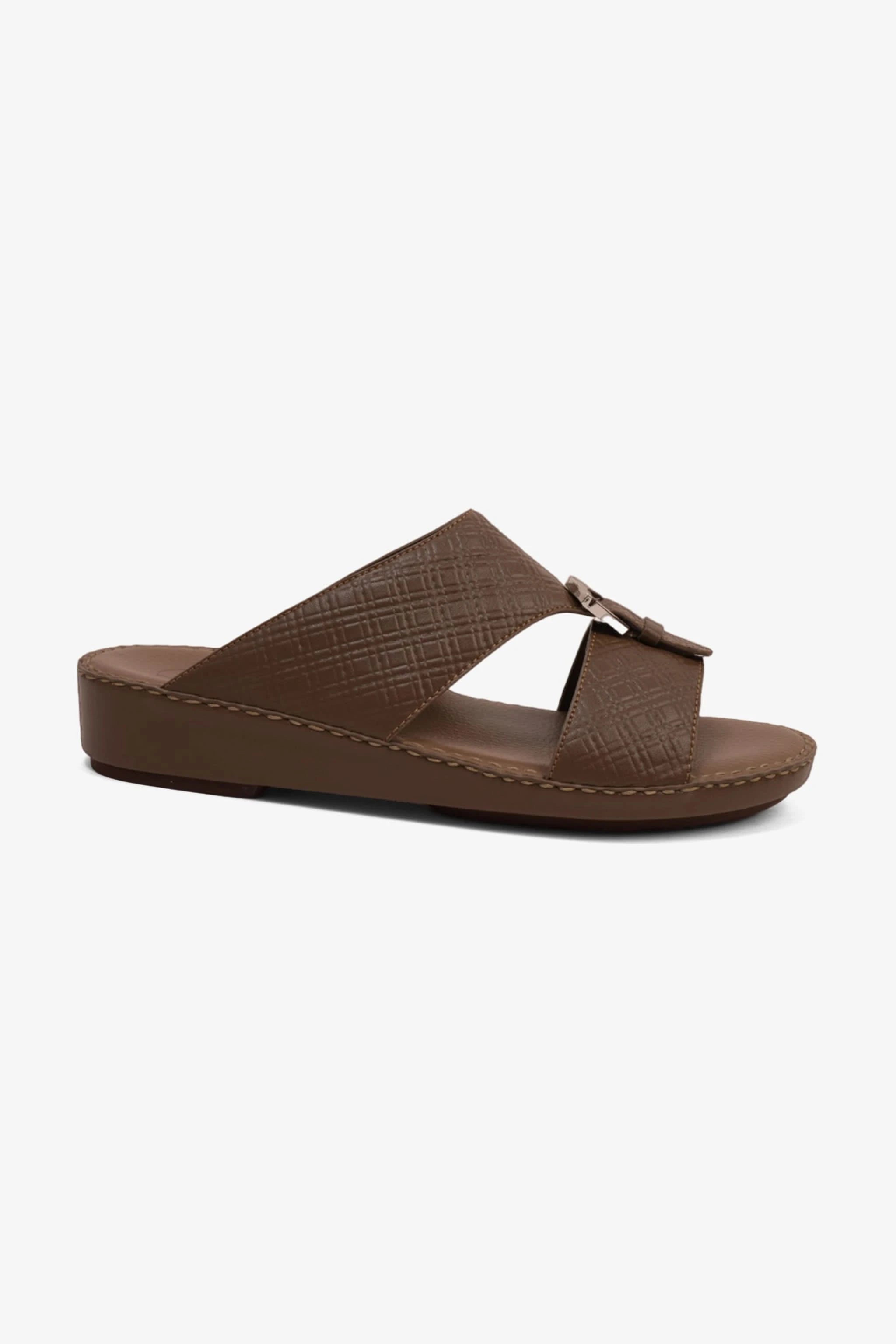 COMFORT PLUS MEN'S CUSHIONED LEATHER SLIP-ON SANDALS TRUFFLE - Seventy7