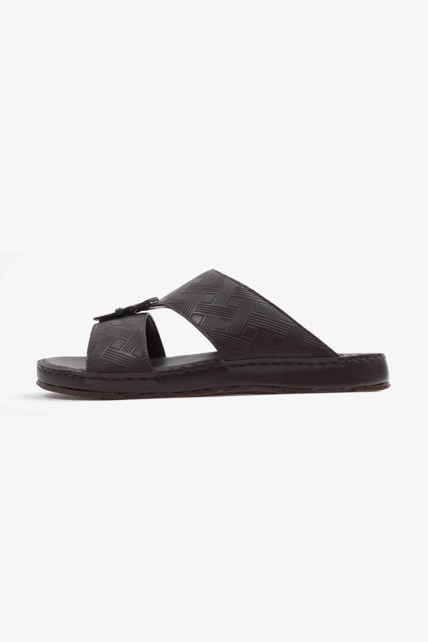 COMFORT PLUS EMBOSSED LEATHER HANDSTITCHED ARABIC SANDALS BROWN - Seventy7