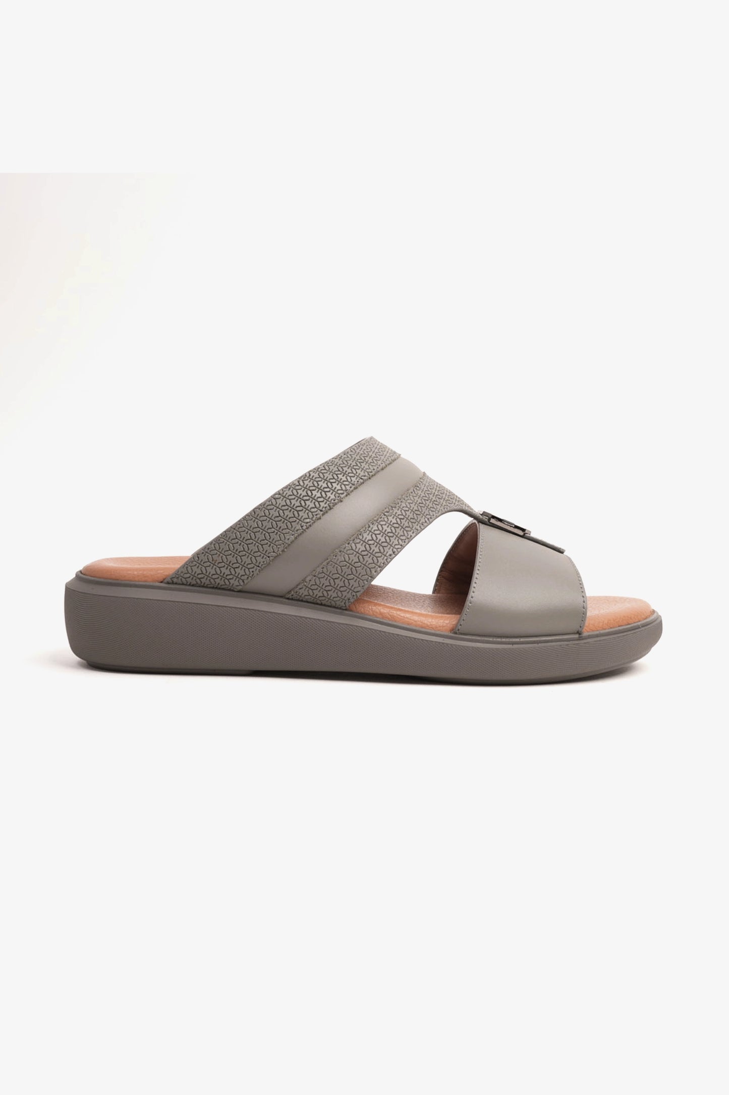UOMO CAVALIER MEN'S LEATHER TEXTURED SANDALS DARK-GREY - Seventy7