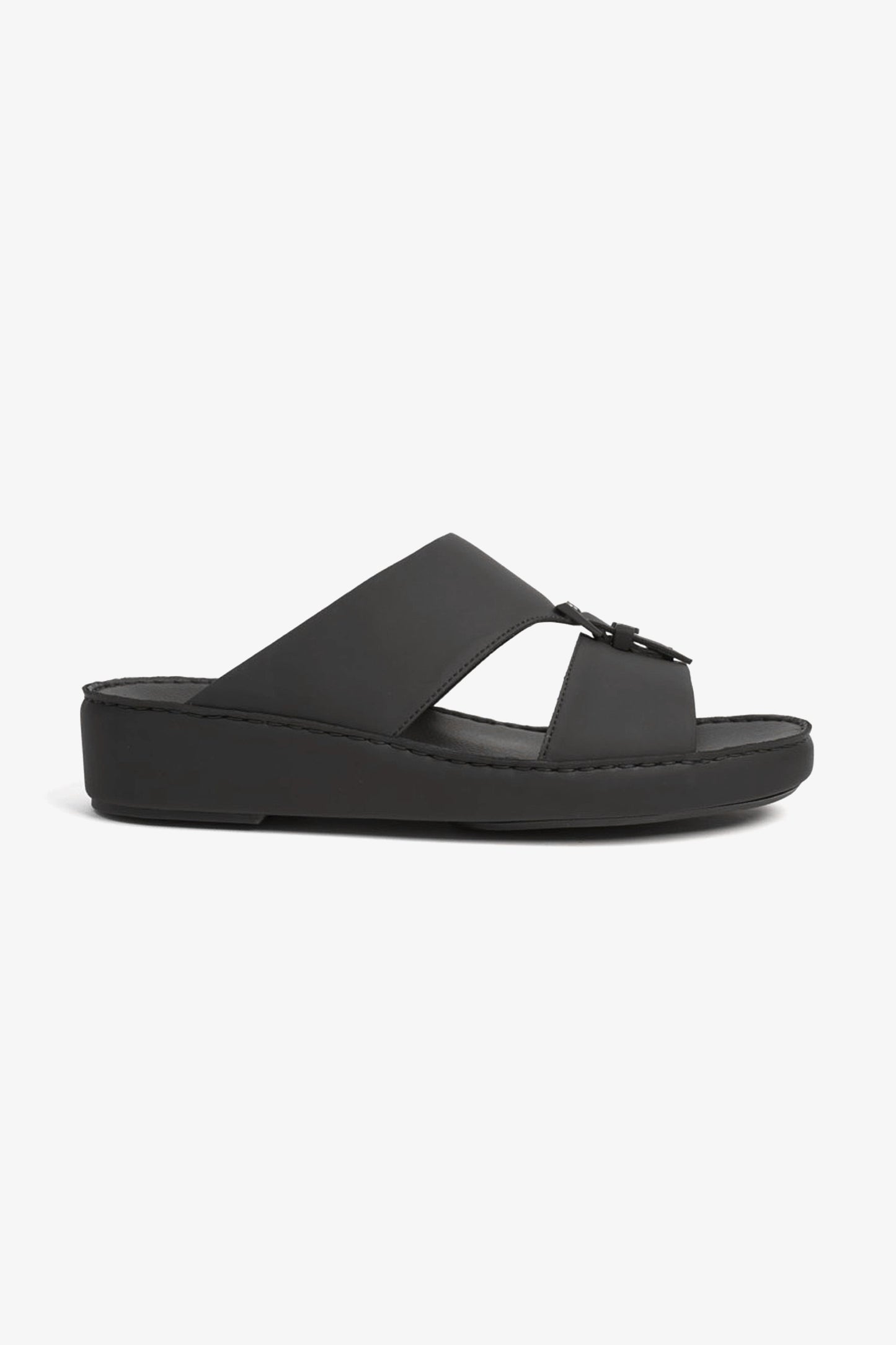 UOMO CAVALIER EMBOSSED LEATHER HANDSTITCHED ARABIC SANDALS BLACK - Seventy7
