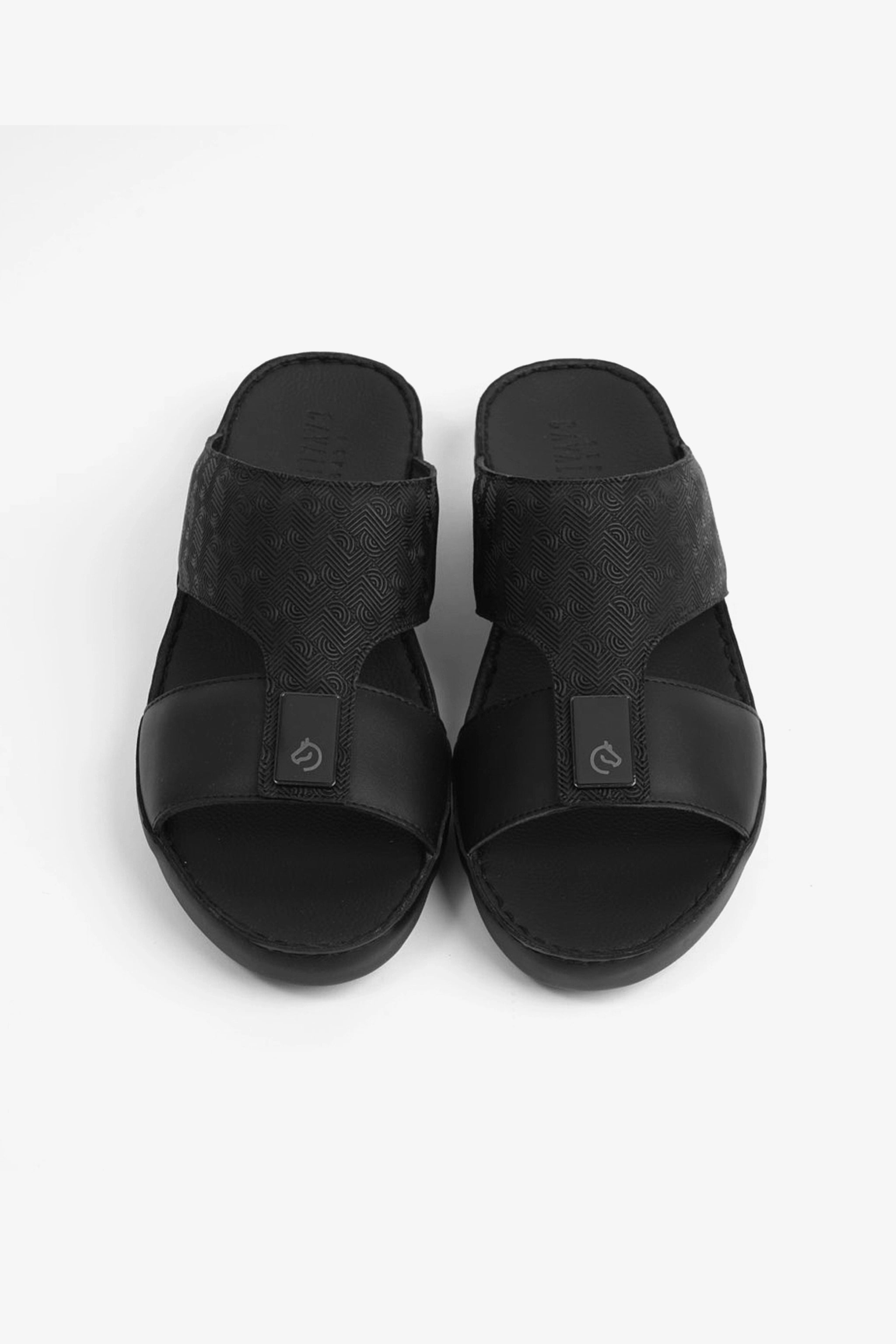 UOMO CAVALIER ULTRA COMFORTABLE MODERN LEATHER SANDALS BLACK - Seventy7