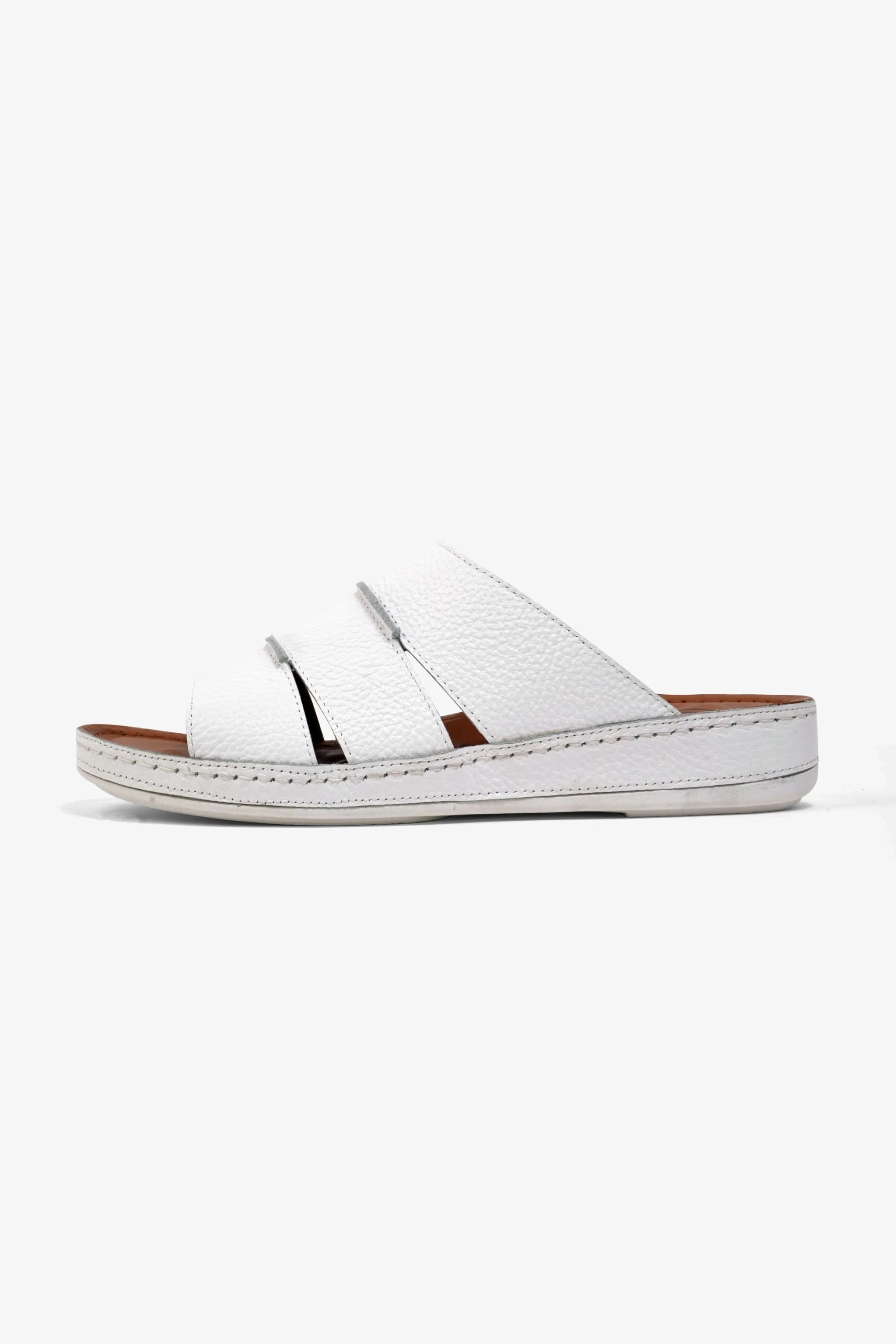 COMFORT PLUS MEN'S LEATHER SLIDE SANDAL WHITE - Seventy7