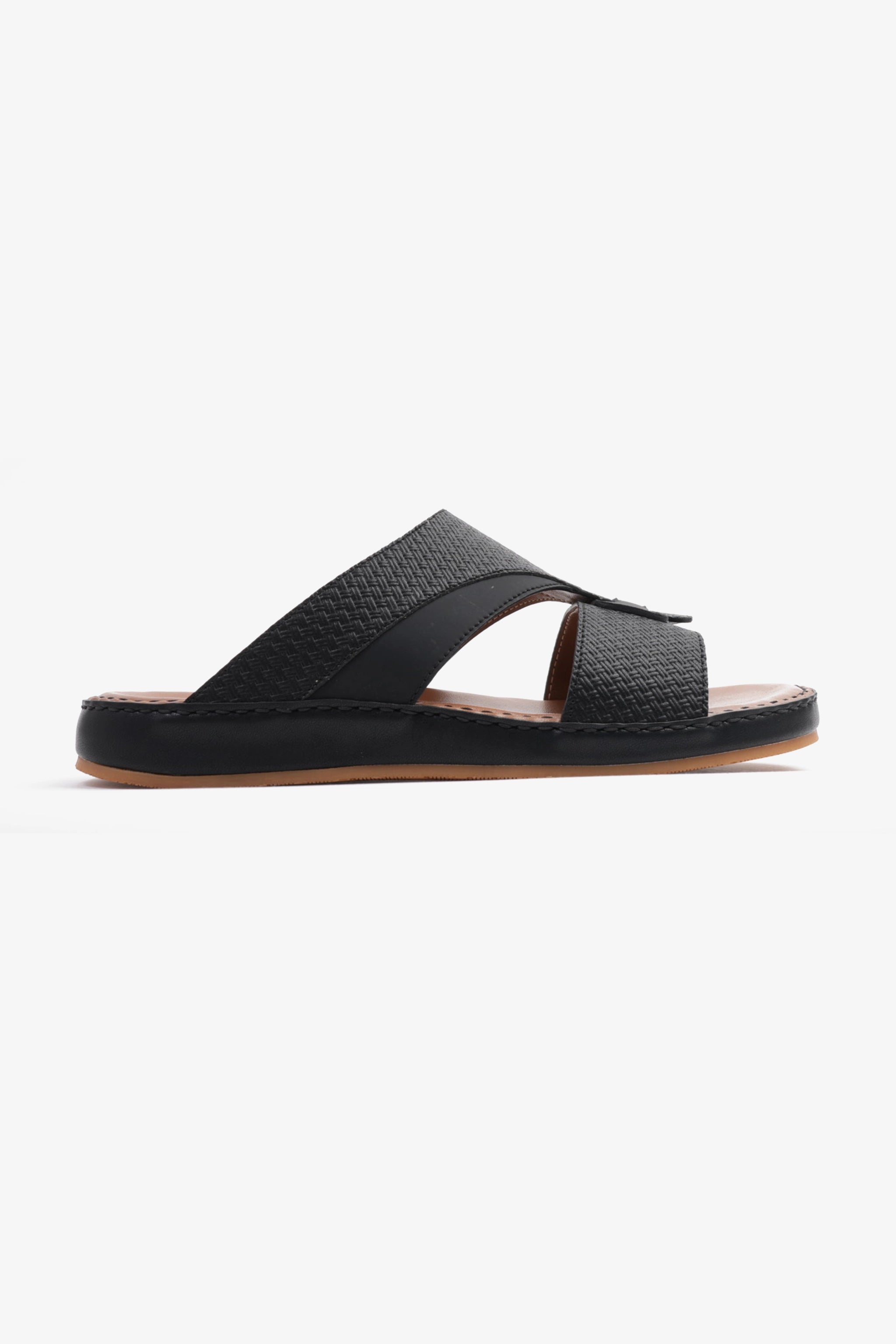 COMFORT PLUS MEN'S GENIUNE LEATHER COMFORTABLE FOOTBED SANDALS BLACK - Seventy7