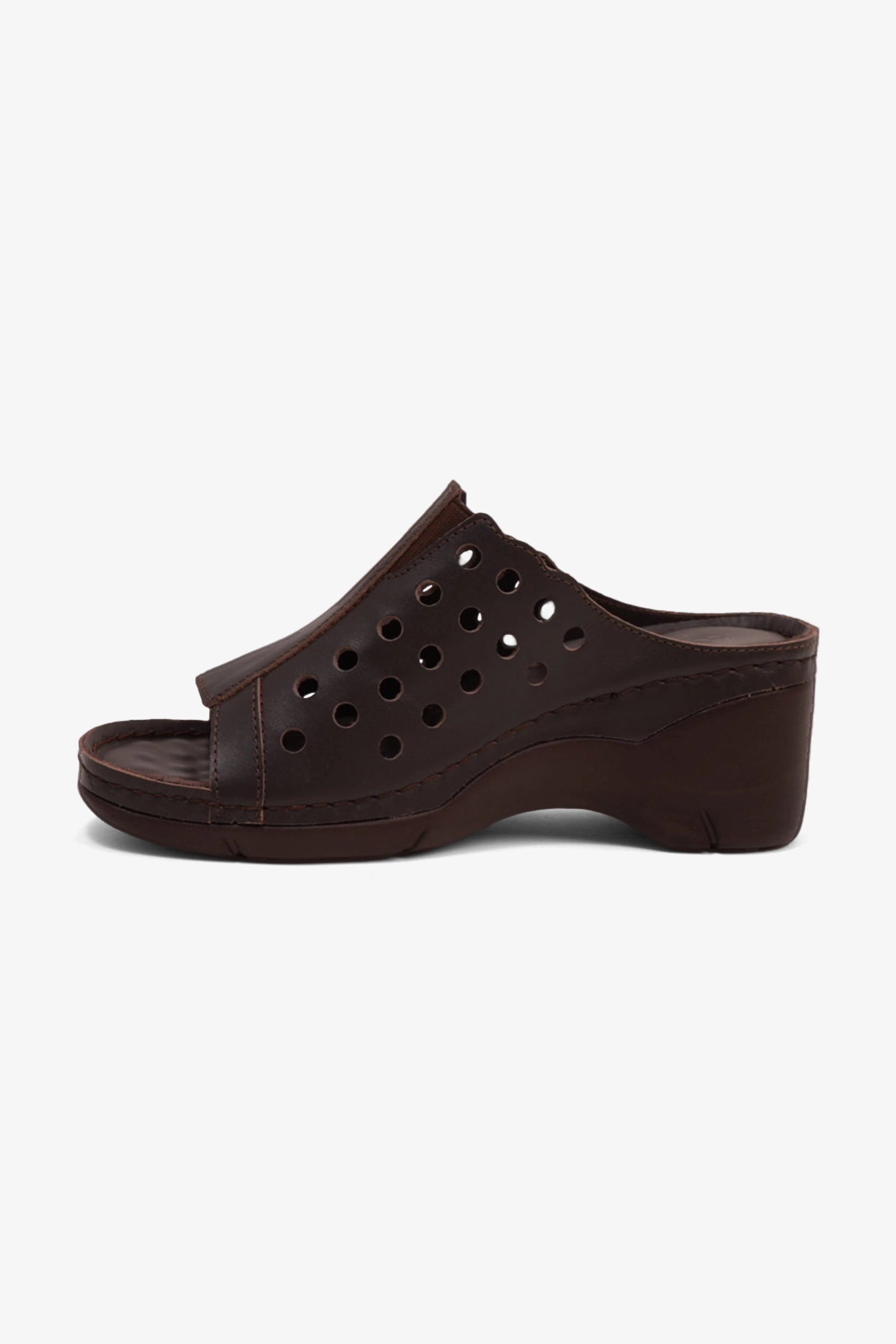 COMFORT PLUS SLIP-ON WEDGE SANDALS WITH PERFORATED DESIGN BROWN - Seventy7