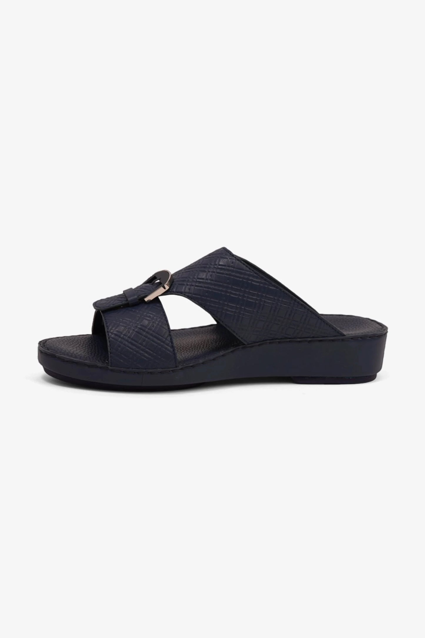 COMFORT PLUS MEN'S CUSHIONED LEATHER SLIP-ON SANDALS NAVY - Seventy7