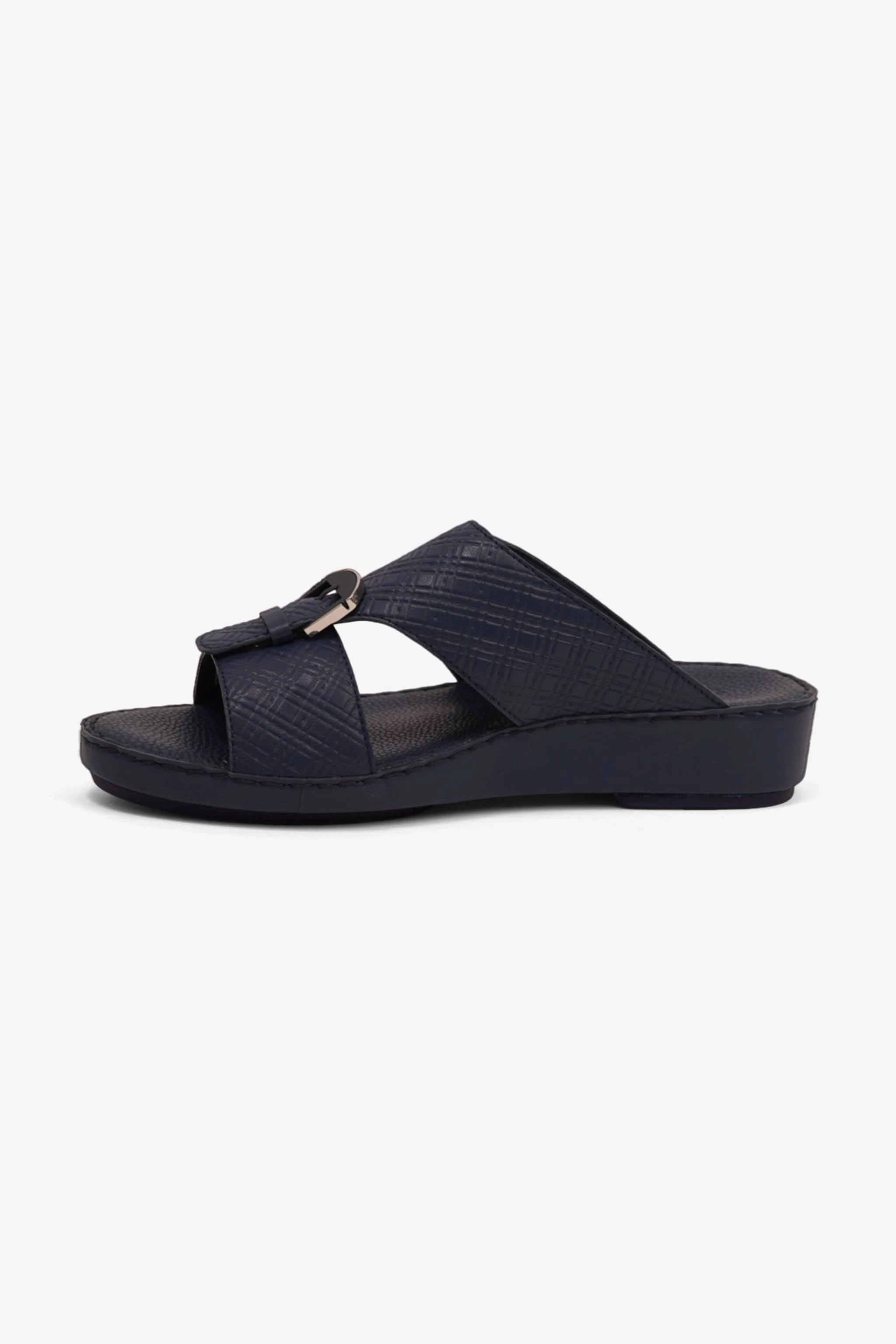 COMFORT PLUS MEN'S CUSHIONED LEATHER SLIP-ON SANDALS NAVY - Seventy7