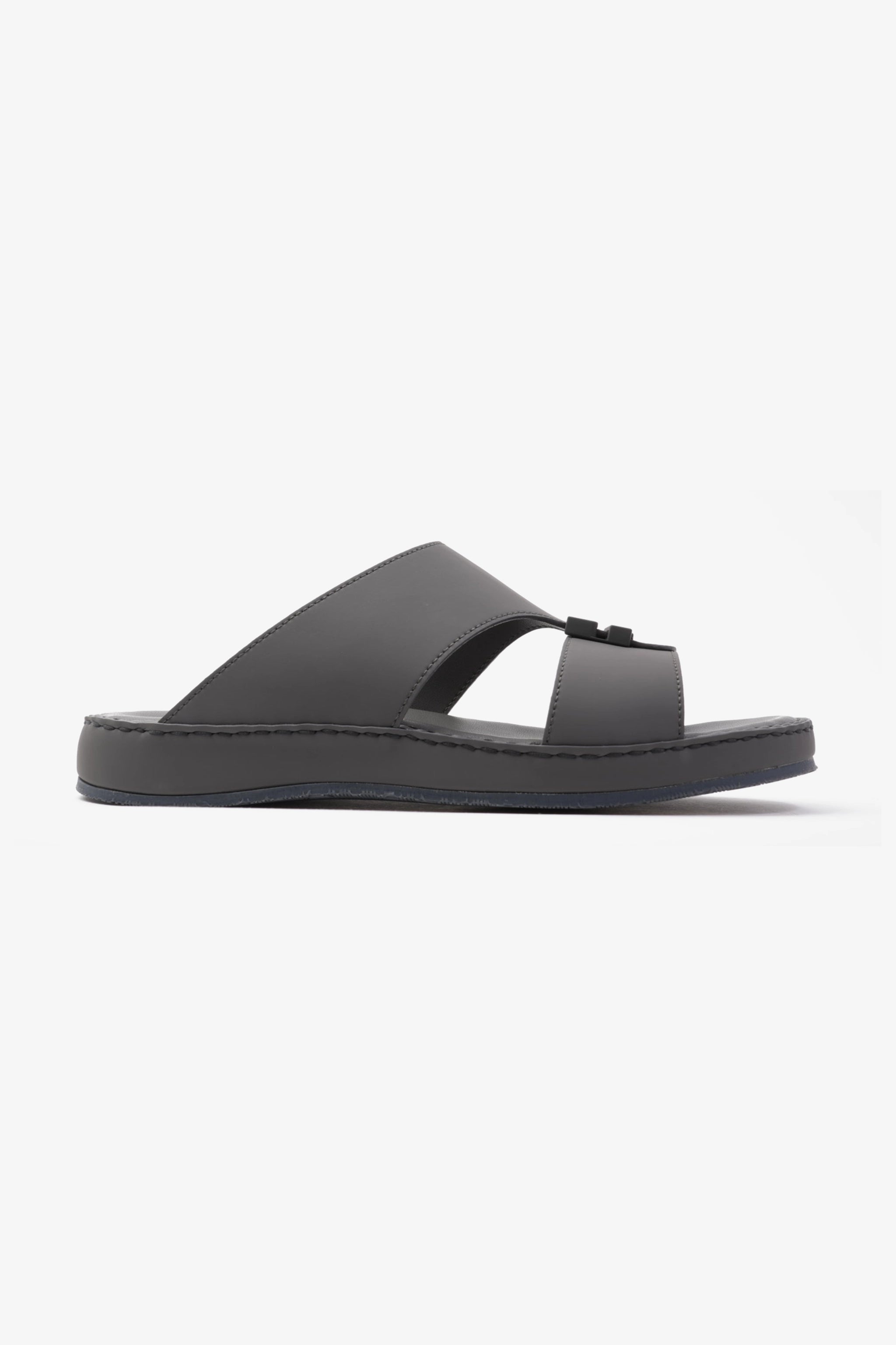 COMFORT PLUS MATTE LEATHER STYLISH TRIM MENS SANDALS DARK GREY - Seventy7