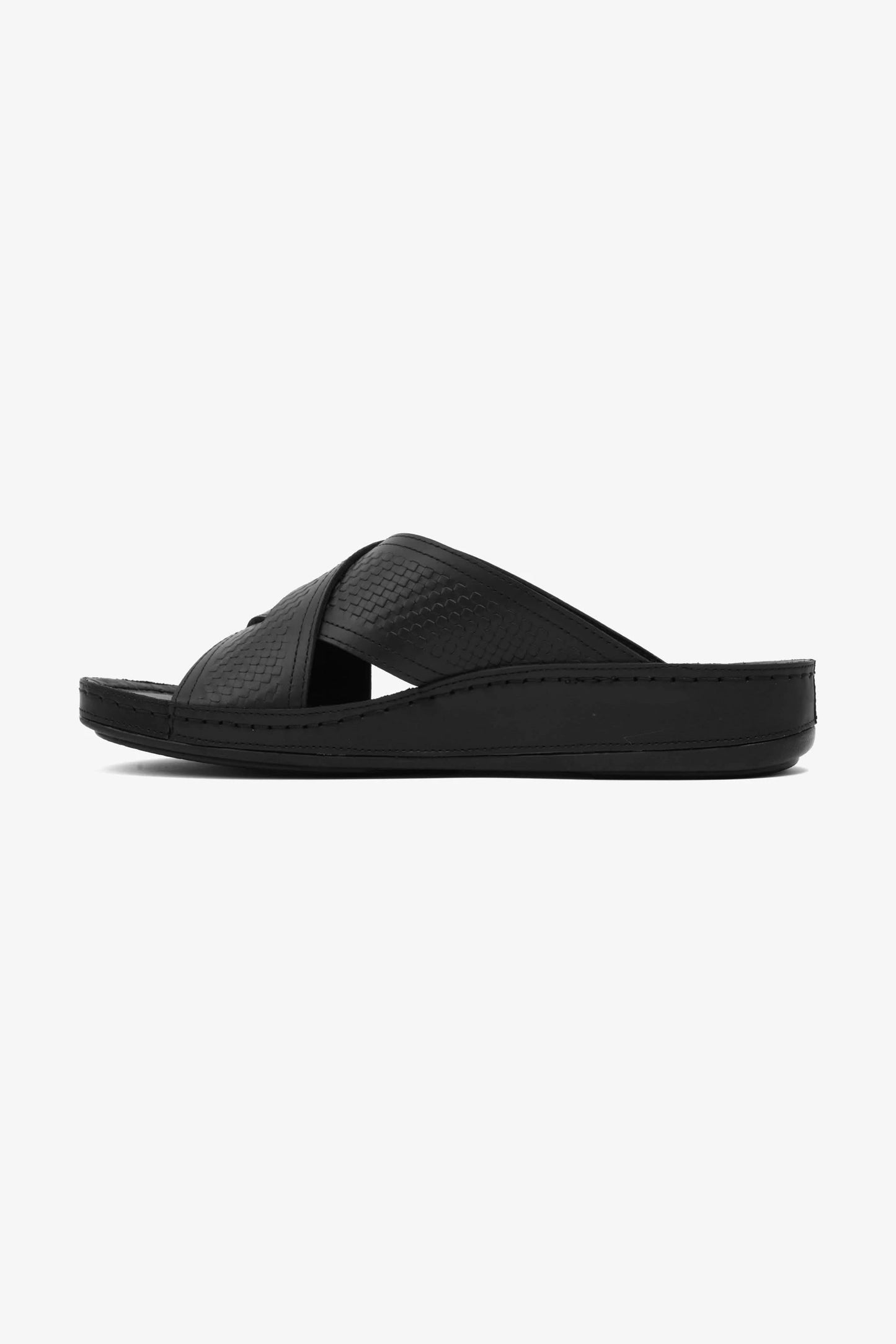 Comfort Plus Men's Leather Arabic Sandals with Silver Accent Black - Seventy7