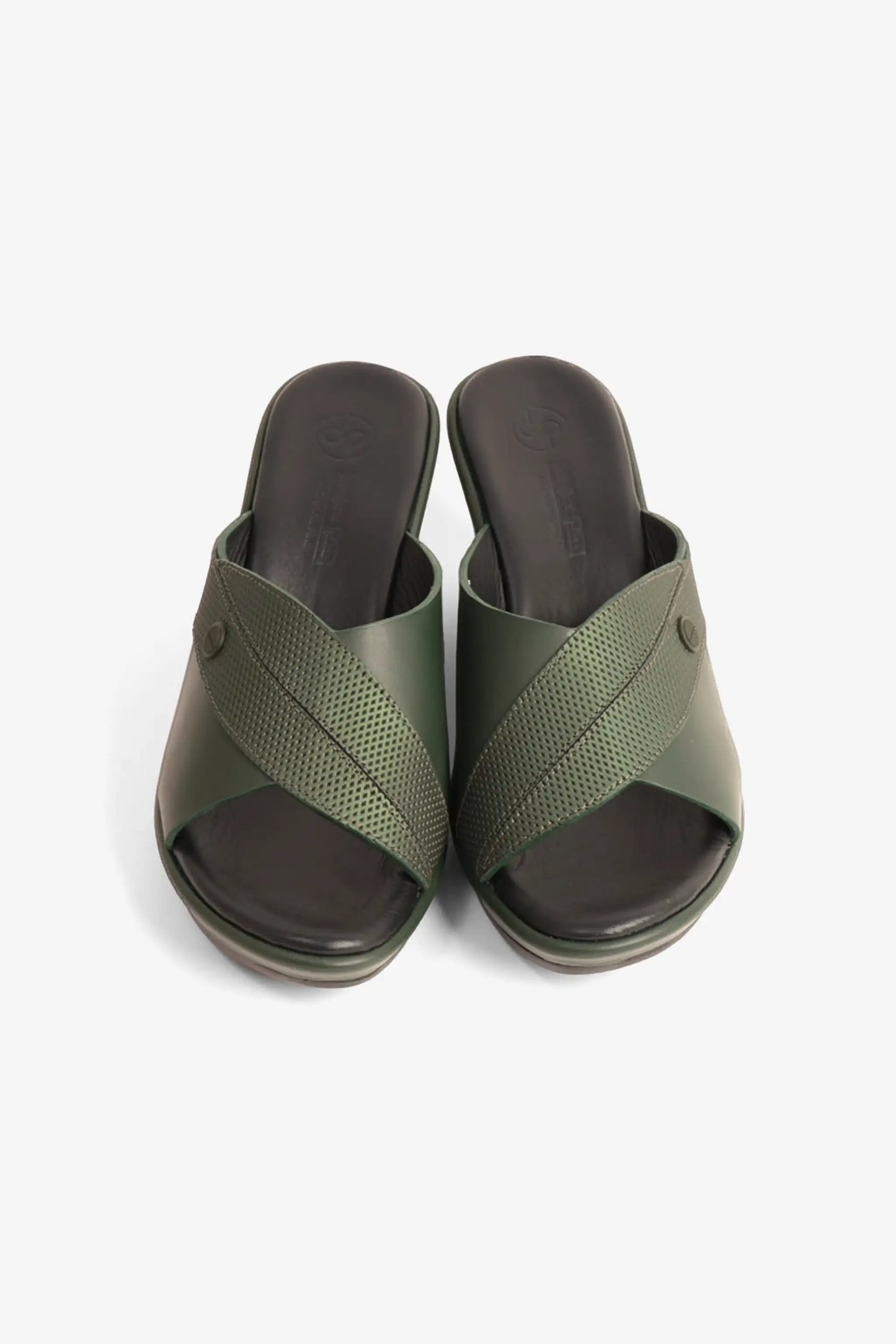 COMFORT PLUS SUPORTIVE LEATHER MULES WITH LOW HEEL GREEN - Seventy7