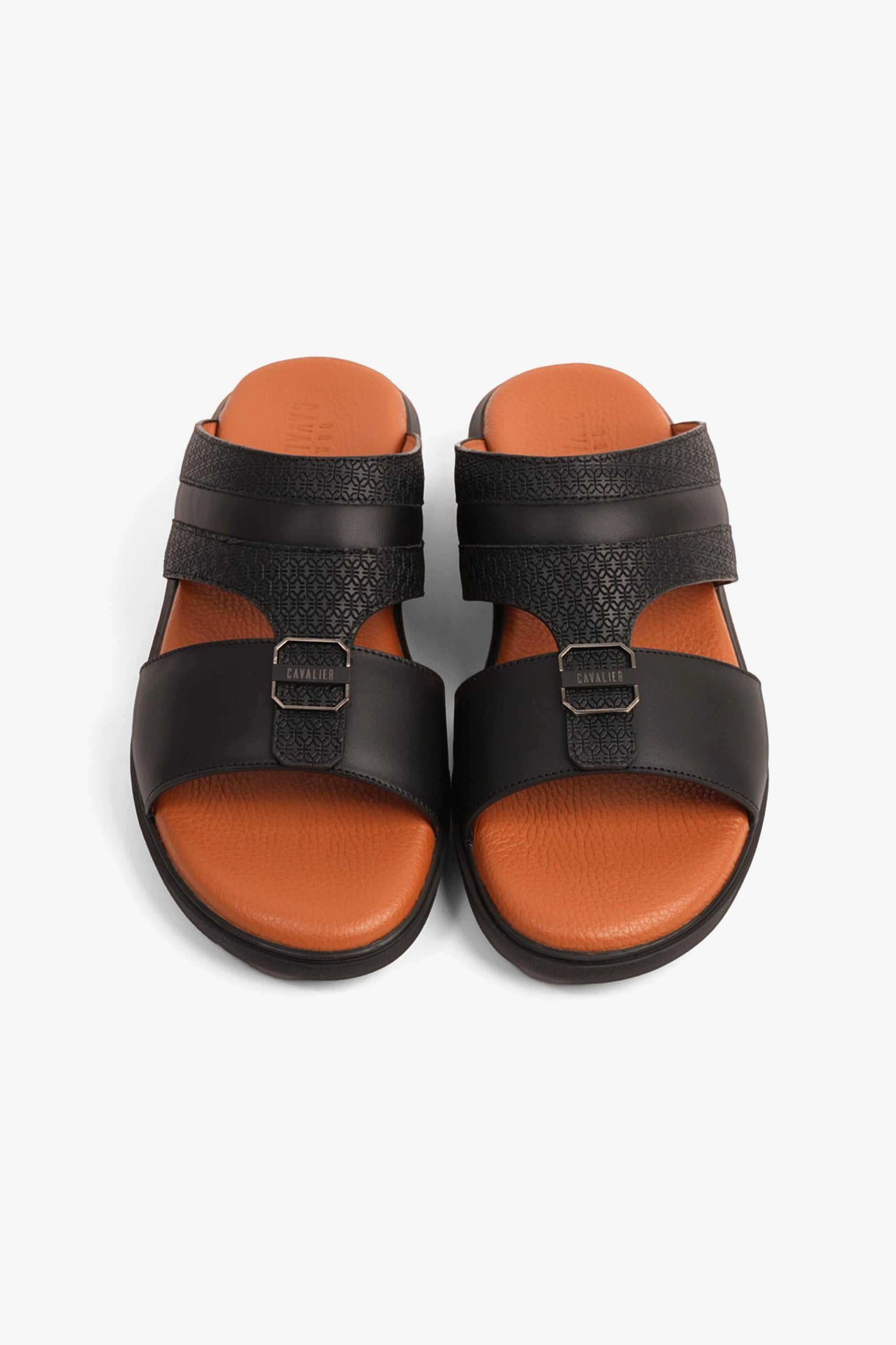 UOMO CAVALIER MEN'S LEATHER TEXTURED SANDALS BLACK - Seventy7